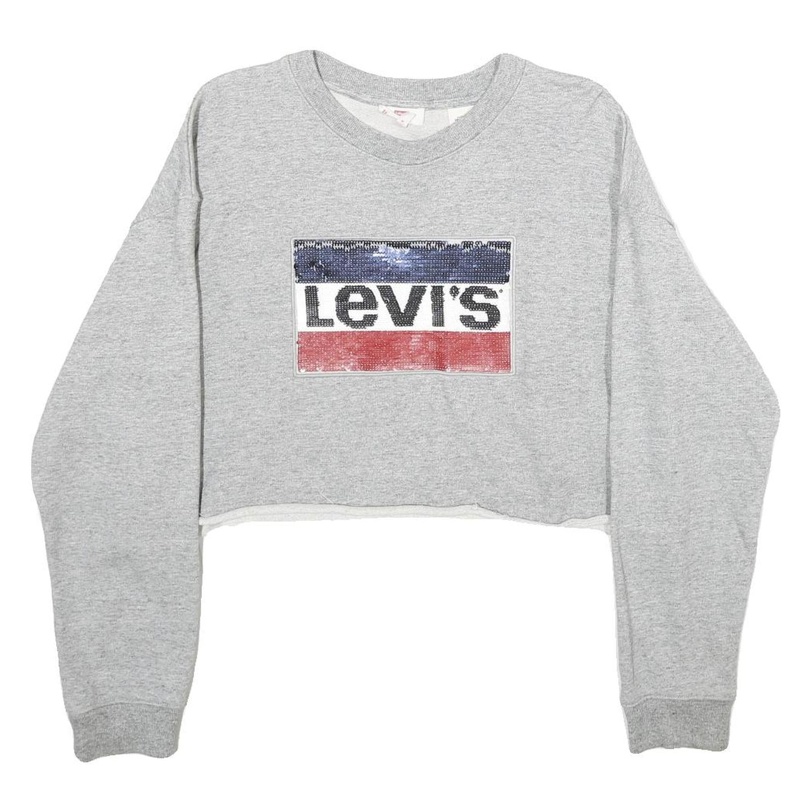 LEVI'S Womens Grey Cotton Crew Neck Sweatshirt S Cropped Logo Pullover Refurbished - N/A refurbished available on Cerqular