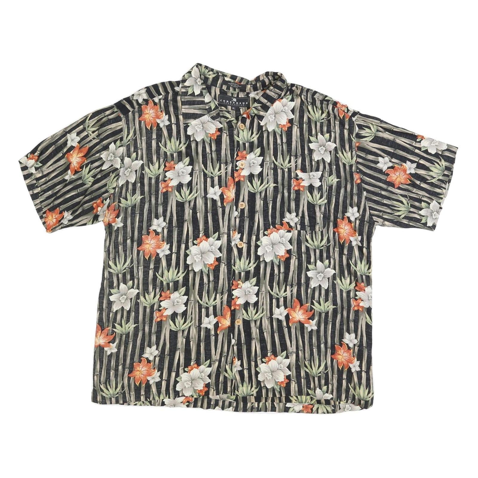 Buy CONSENSUS Mens Black Green & Orange Floral Cotton Blend Shirt XL Summer Casual Refurbished - $19.49 CONSENSUS Mens Black Green & Orange Floral Cotton Blend Shirt XL Summer Casual Refurbished - N/A refurbished available on Cerqular