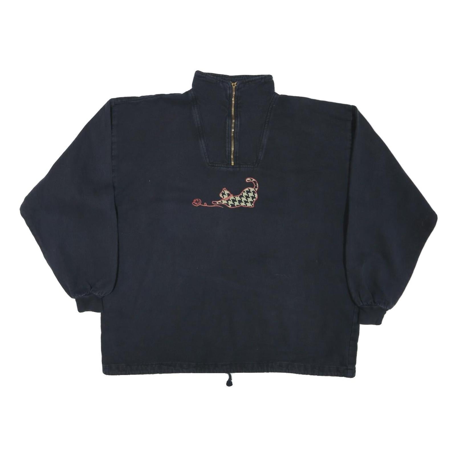 TAYLOR Womens Navy Blue Cat Embroidered 1/4 Zip M Sweatshirt Casual Cotton Blend Refurbished - N/A refurbished available on Cerqular