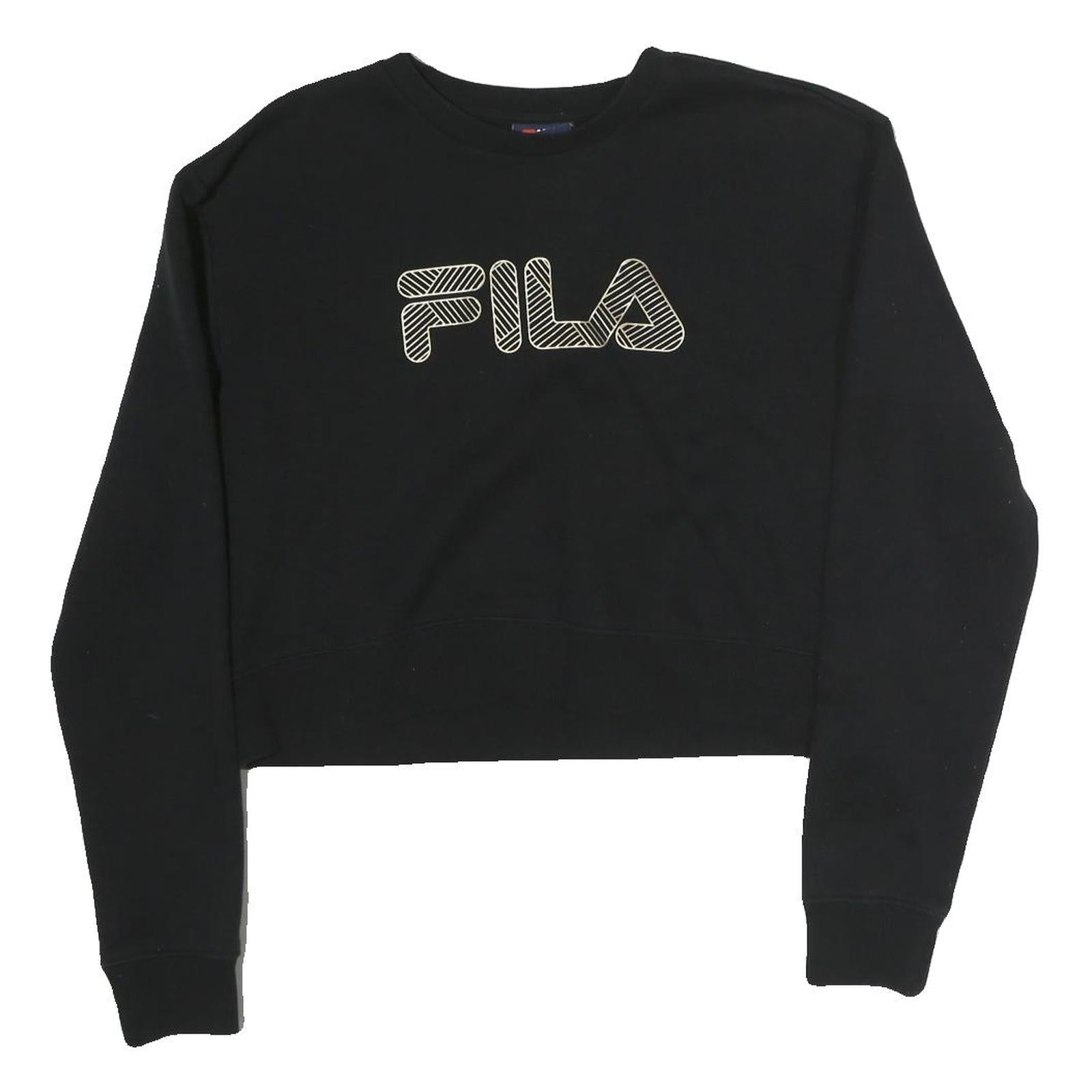 FILA Womens Black Crop Crew Neck Sweatshirt S Striped Logo Casual Refurbished - N/A refurbished available on Cerqular
