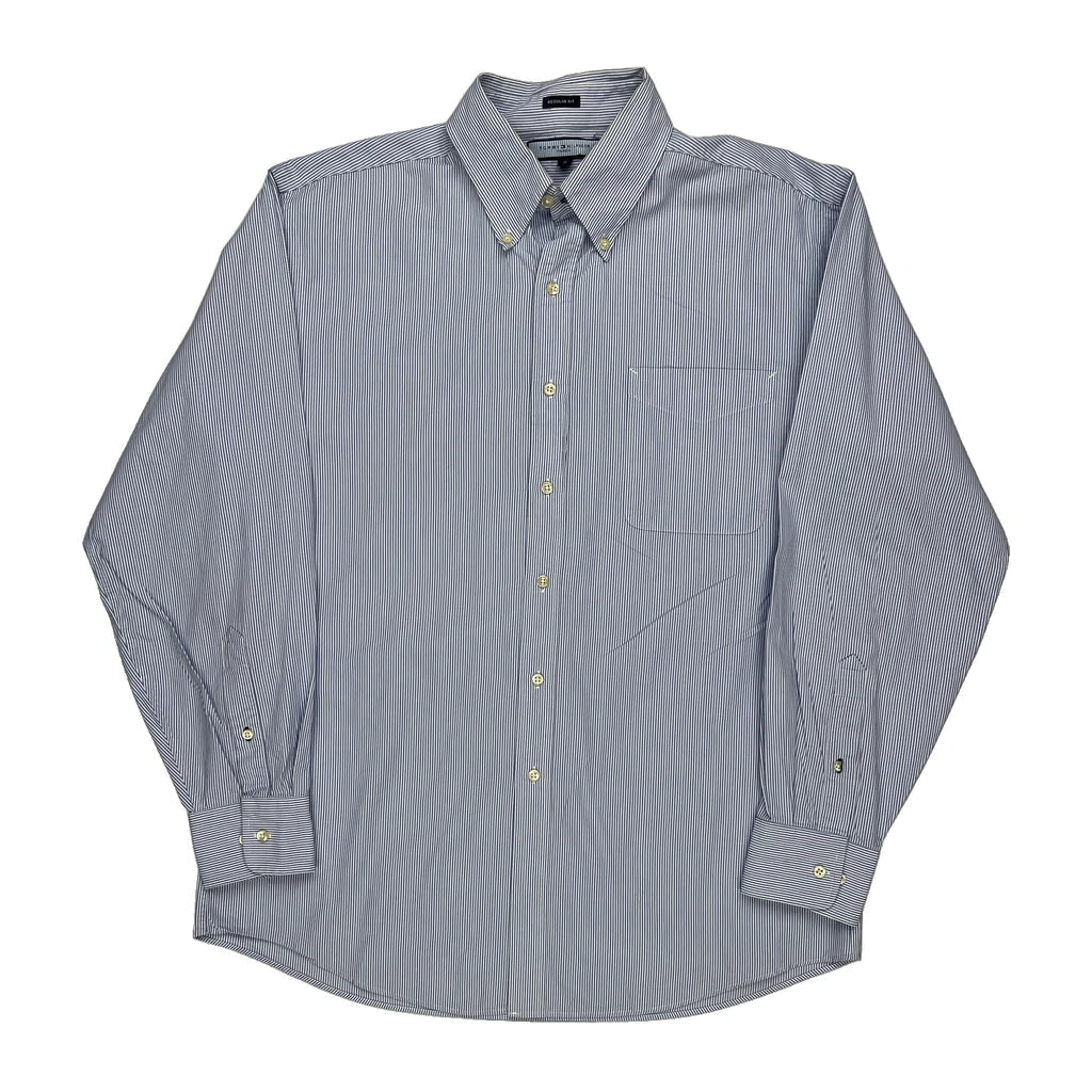Tommy Hilfiger Striped Shirt - Large Blue Cotton Refurbished - Thrifted (note: this is a term often used to describe second- refurbished available on Cerqular