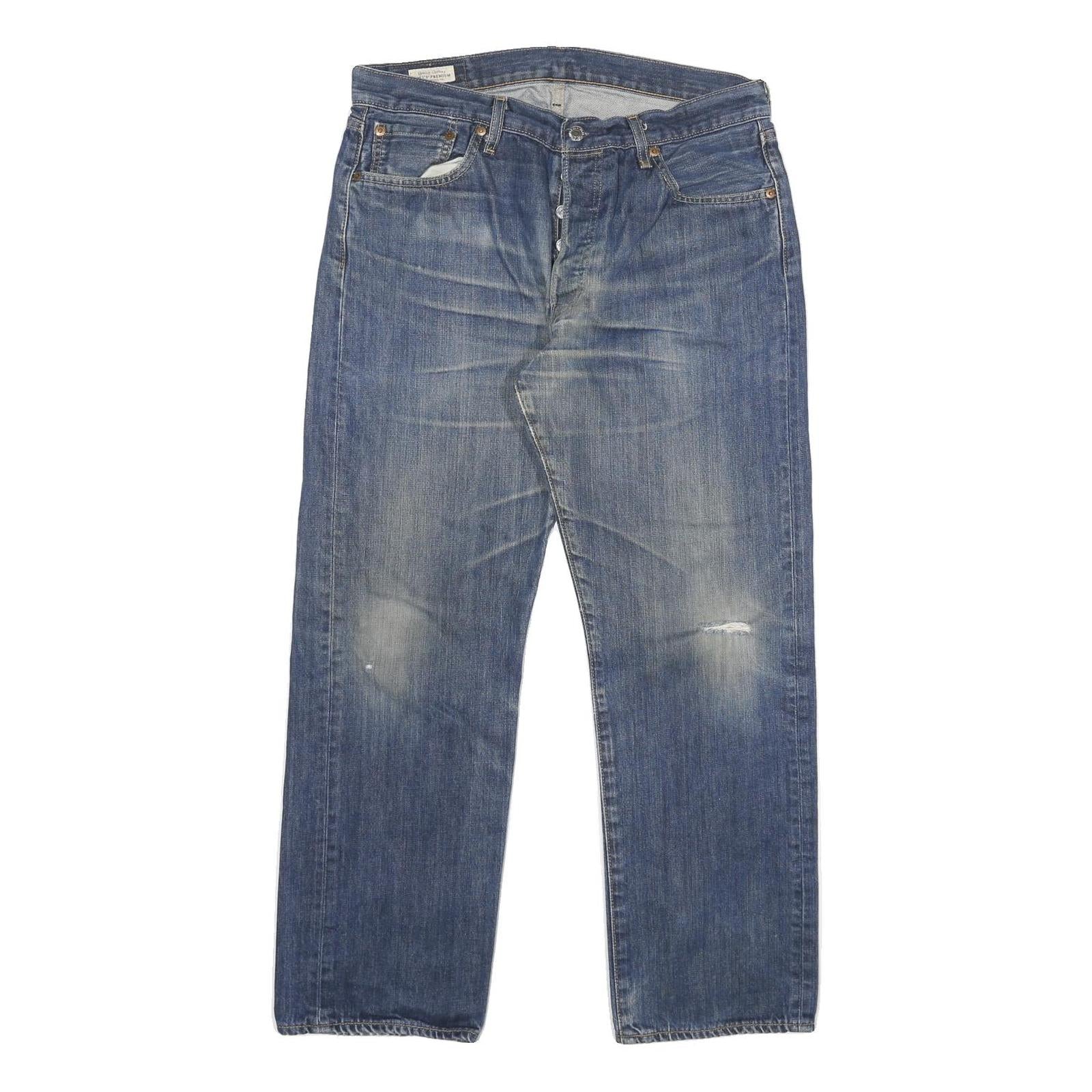 LEVI'S 501 Mens Jeans Blue Regular Straight Denim Medium W34 L27 Classic Button Refurbished - N/A refurbished available on Cerqular