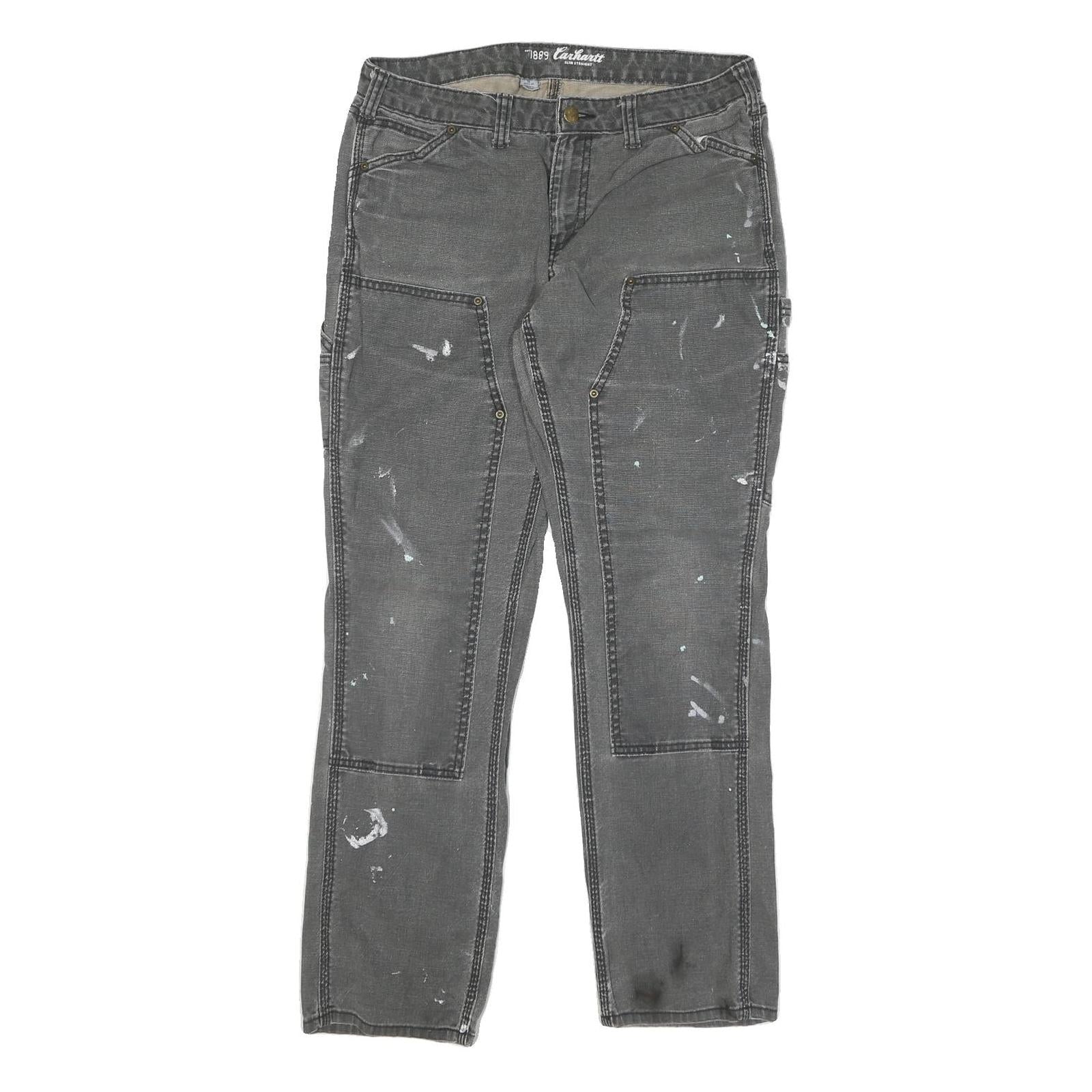 CARHARTT Mens Cotton Blend Grey Regular Straight Trousers W34 L31 Workwear Refurbished - N/A refurbished available on Cerqular