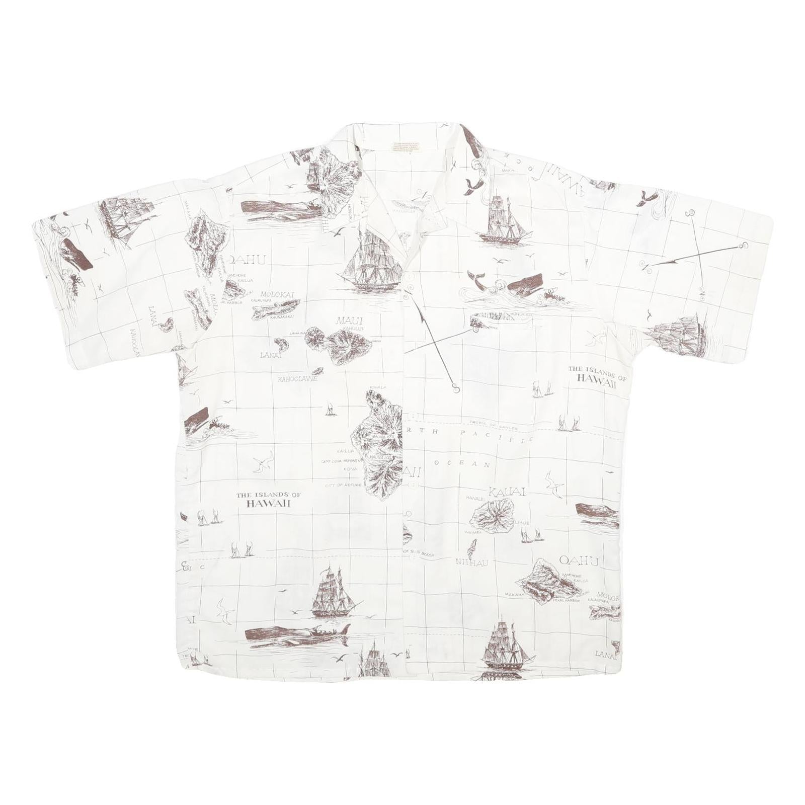 MR HAWAII INC Mens White Shirt L Map Print Cotton Blend Casual Tropical Refurbished - N/A refurbished available on Cerqular