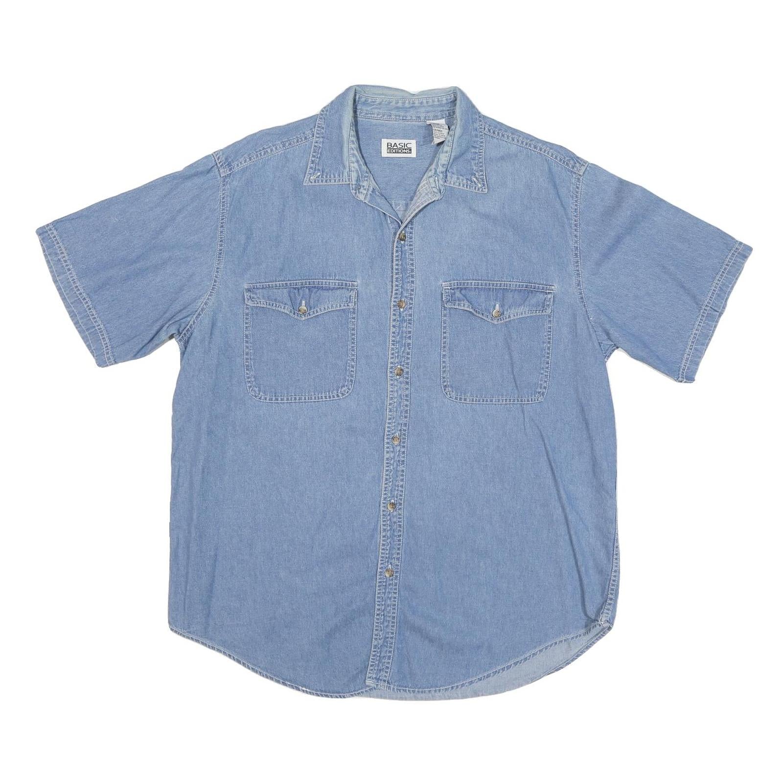 Buy BASIC EDITION Mens Blue Cotton Blend Denim Shirt L Casual Short Sleeve Button Refurbished - $19.49 BASIC EDITION Mens Blue Cotton Blend Denim Shirt L Casual Short Sleeve Button Refurbished - N/A refurbished available on Cerqular
