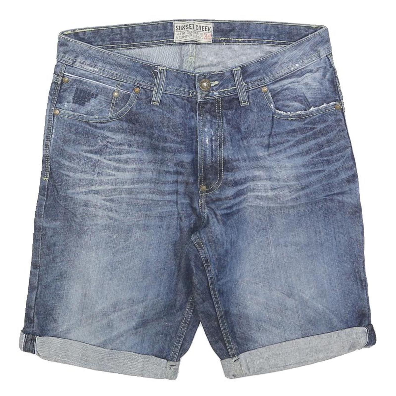 SUNSET CREEK Mens Denim Blue Casual Shorts M W34 Folded Hem Refurbished - N/A refurbished available on Cerqular