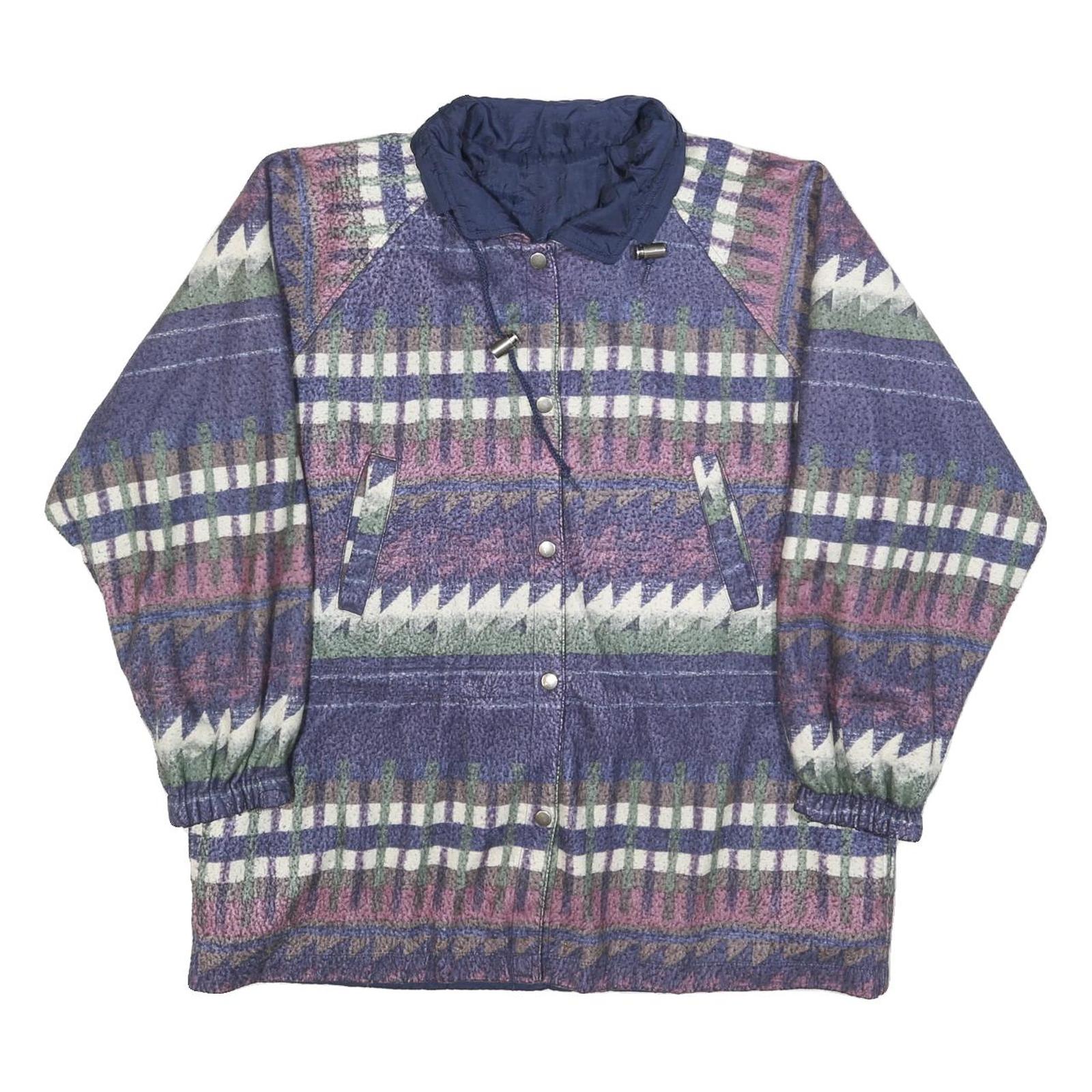 Womens Blue Button Jacket L Polyester Blend Patterned Cosy Warm Casual Refurbished - N/A refurbished available on Cerqular