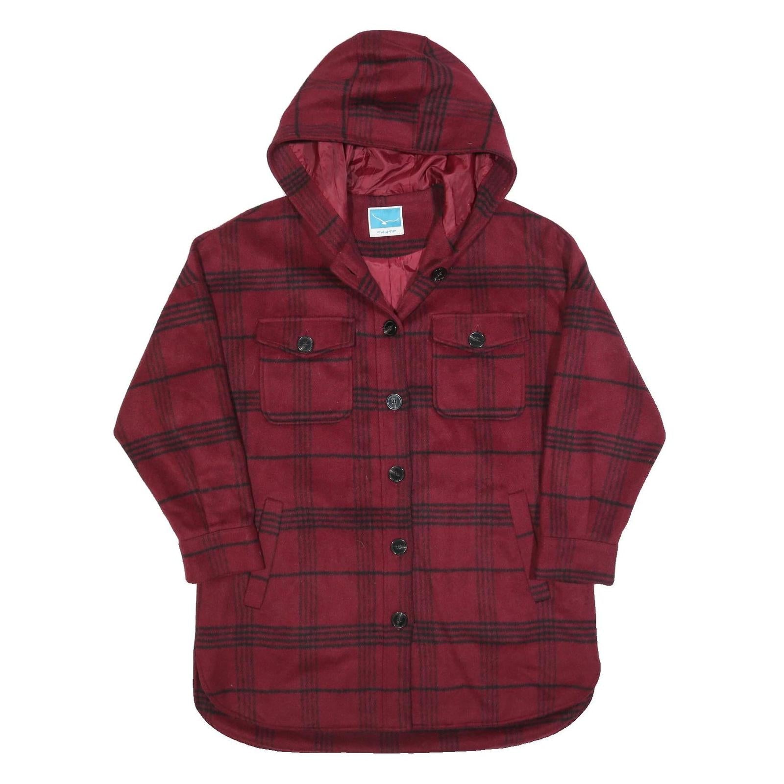 TWIN TIP Womens Red & Black Check Jacket M Polyester Hooded Button Closure Refurbished - N/A refurbished available on Cerqular