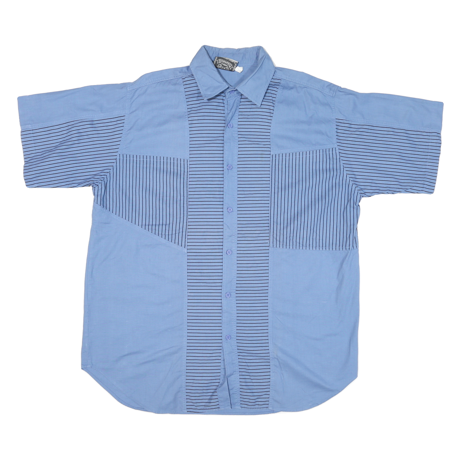 MENS COWBOY Mens Blue Striped Shirt XL Cotton Blend Short Sleeve Button Relaxed Refurbished - N/A refurbished available on Cerqular