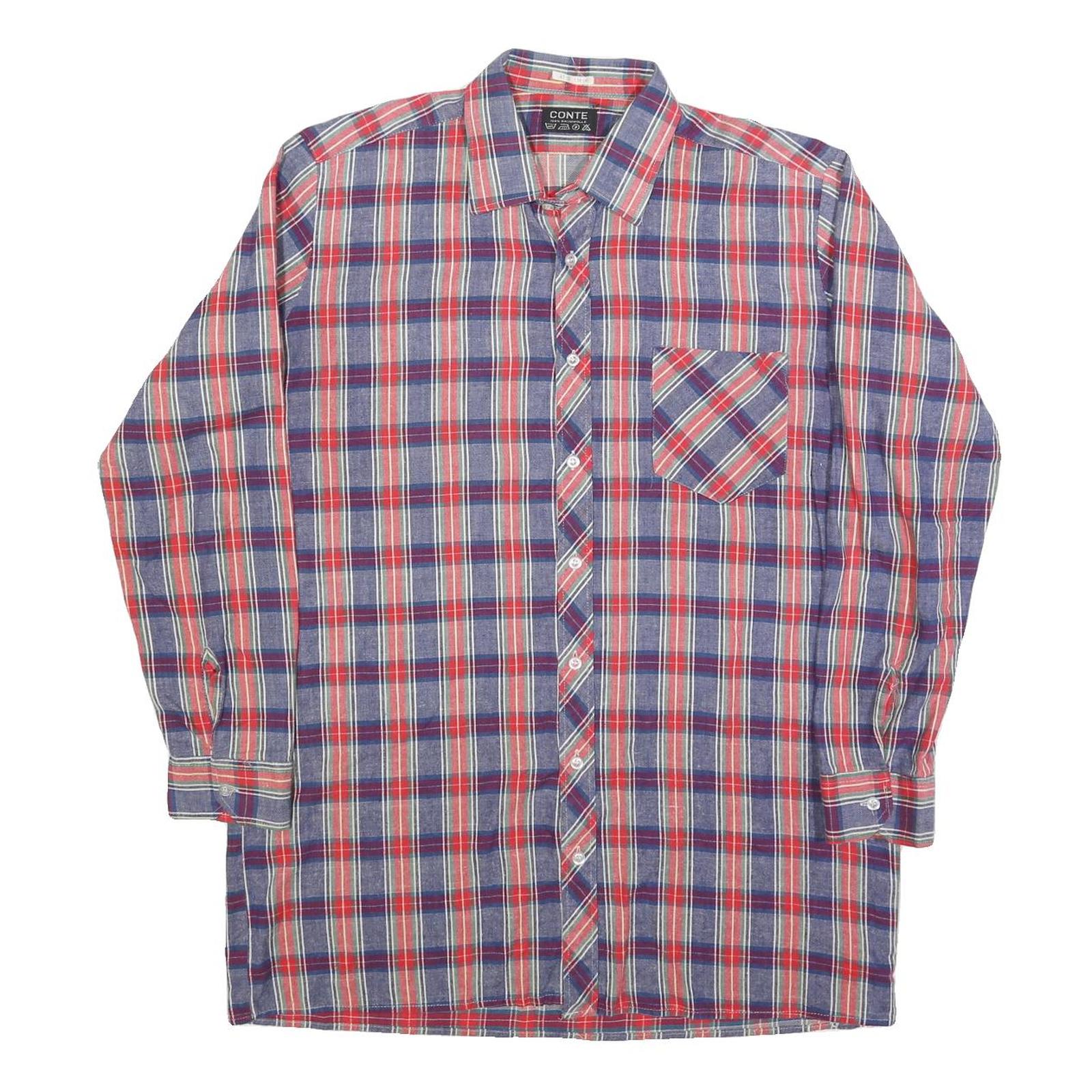 CONTE Mens Blue & Red Plaid Shirt L Cotton Blend Casual Long Sleeve Button Refurbished - N/A refurbished available on Cerqular