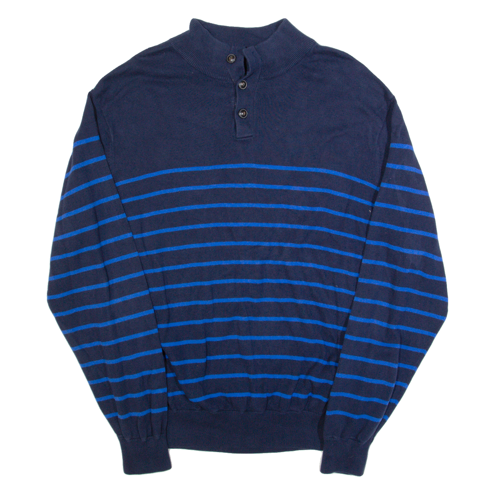 CHAPS Mens Patterned Jumper Blue Striped Button Neck Tight Knit XL Refurbished - N/A refurbished available on Cerqular