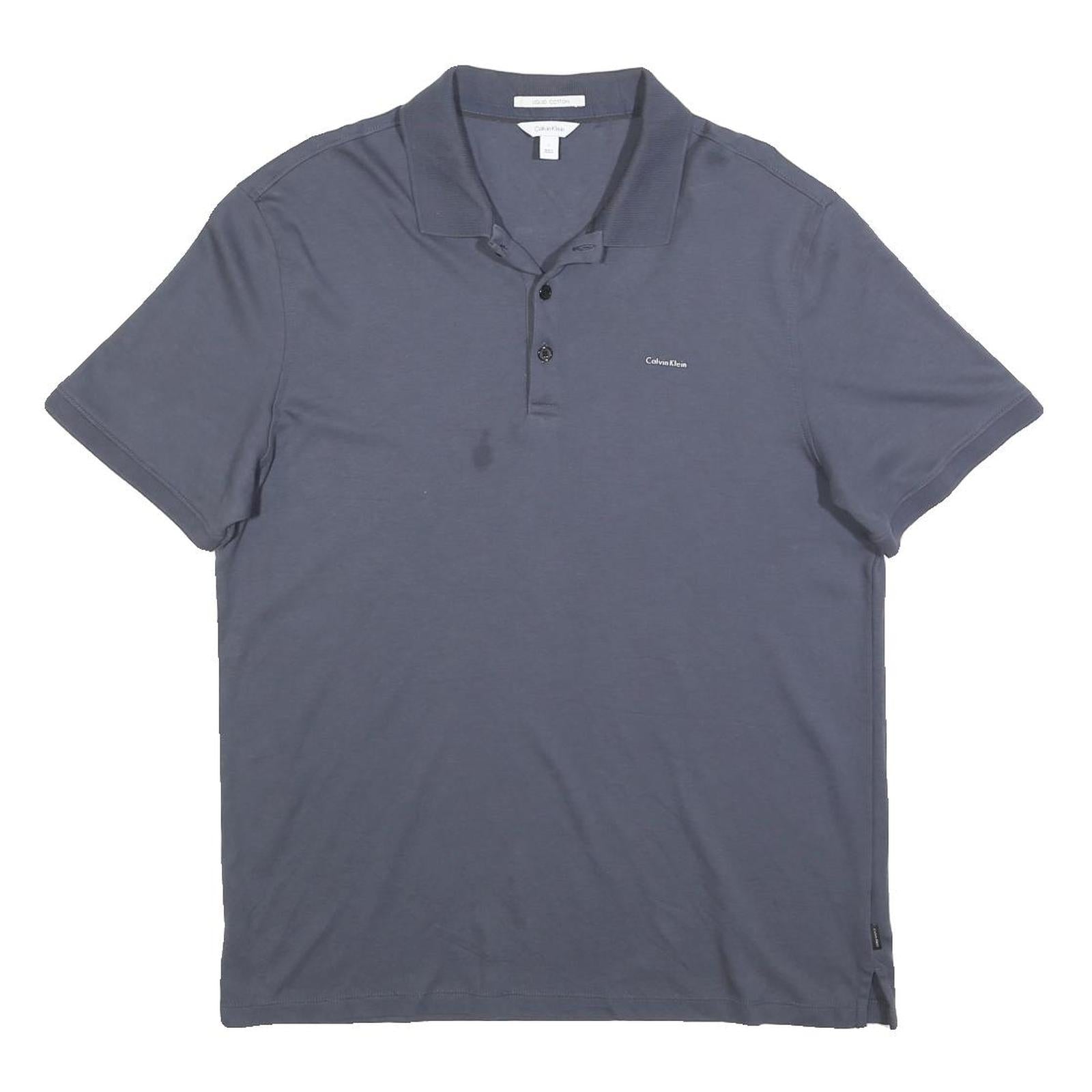 CALVIN KLEIN Mens Blue Polo Shirt Short Sleeve Plain Regular Fit L Cotton Blend Refurbished - N/A refurbished available on Cerqular