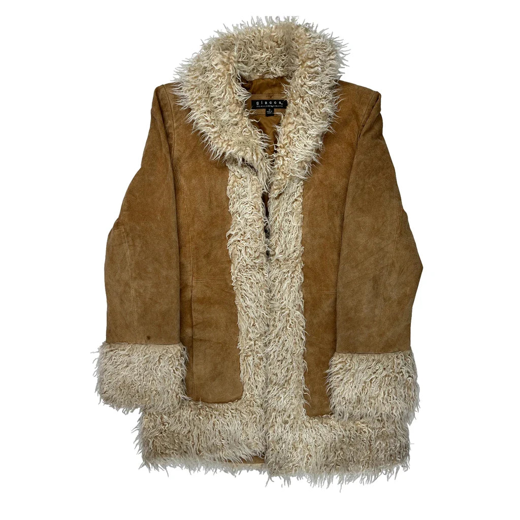 Giacca Afghan Coat - Small Brown Faux Fur Refurbished - Thrifted (note: this is a term often used to describe second- refurbished available on Cerqular