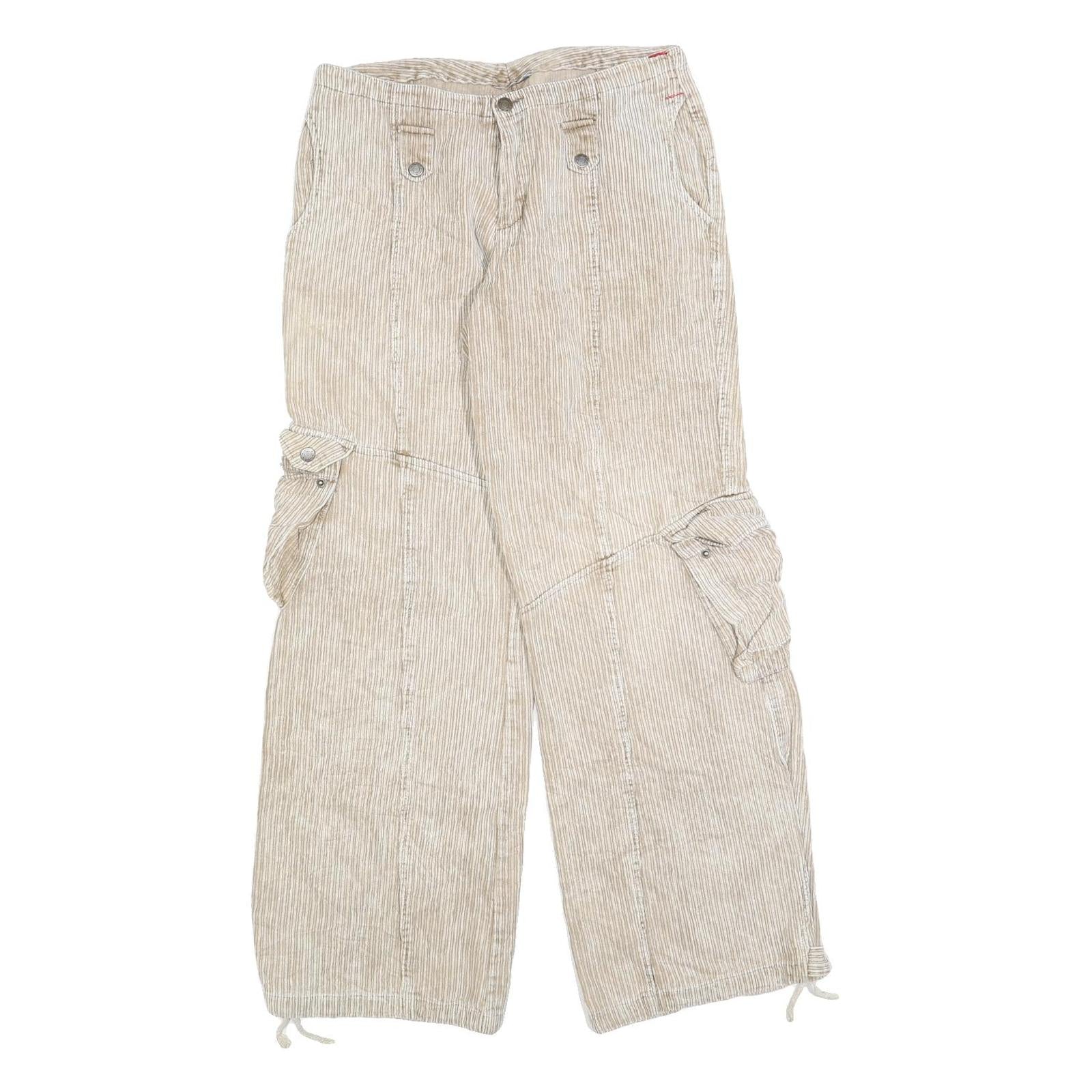 Mens Relaxed Fit Beige Cotton Blend Cargo Trousers W30 L32 Casual Zip Refurbished - N/A refurbished available on Cerqular