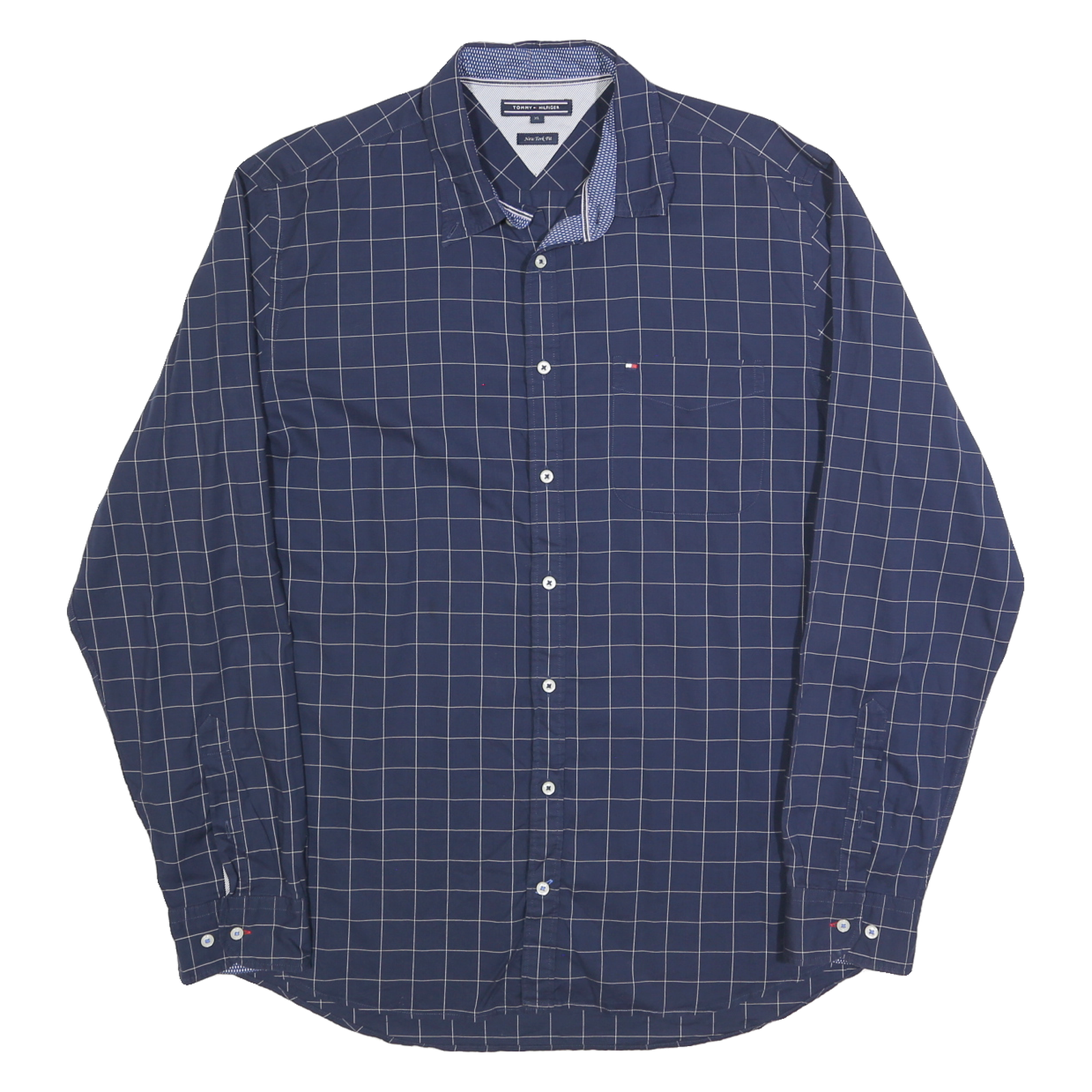 TOMMY HILFIGER Mens Blue Checked Cotton Blend Shirt XL Classic Fit Button-Up Refurbished - N/A refurbished available on Cerqular