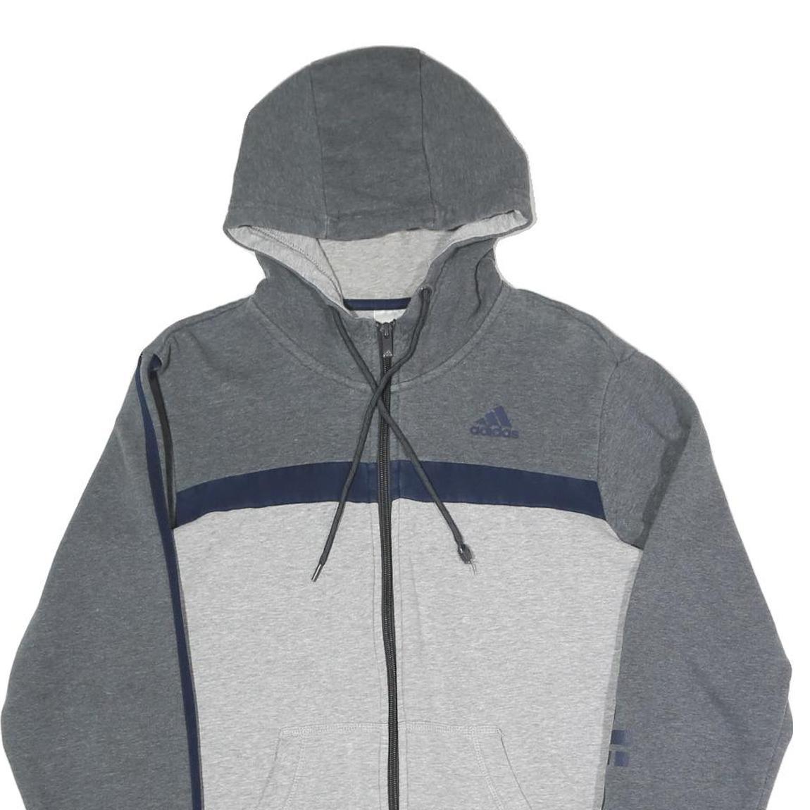 ADIDAS Mens Grey & Navy Full Zip Hoodie S Casual Sports Sweatshirt Refurbished - N/A refurbished available on Cerqular