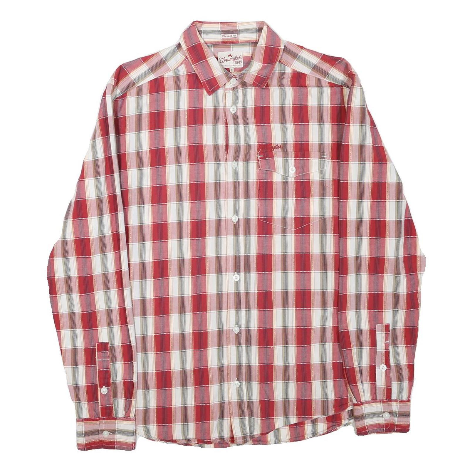 WRANGLER Mens Red & White Checked Shirt M Cotton Blend Casual Long Sleeve Refurbished - N/A refurbished available on Cerqular