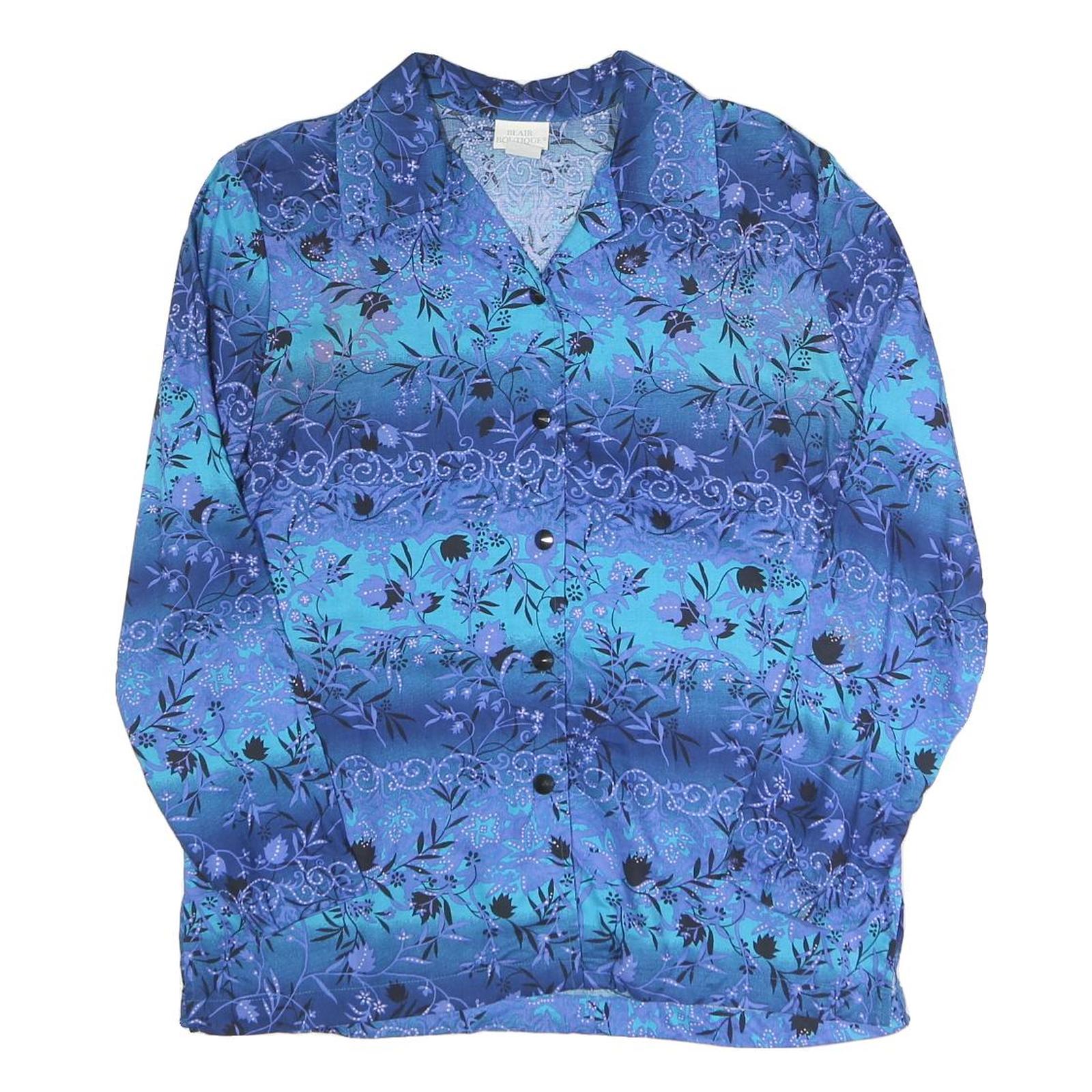 BLAIR Womens Blue Printed Shirt Long Sleeve Button Neck M Rayon Casual Refurbished - N/A refurbished available on Cerqular