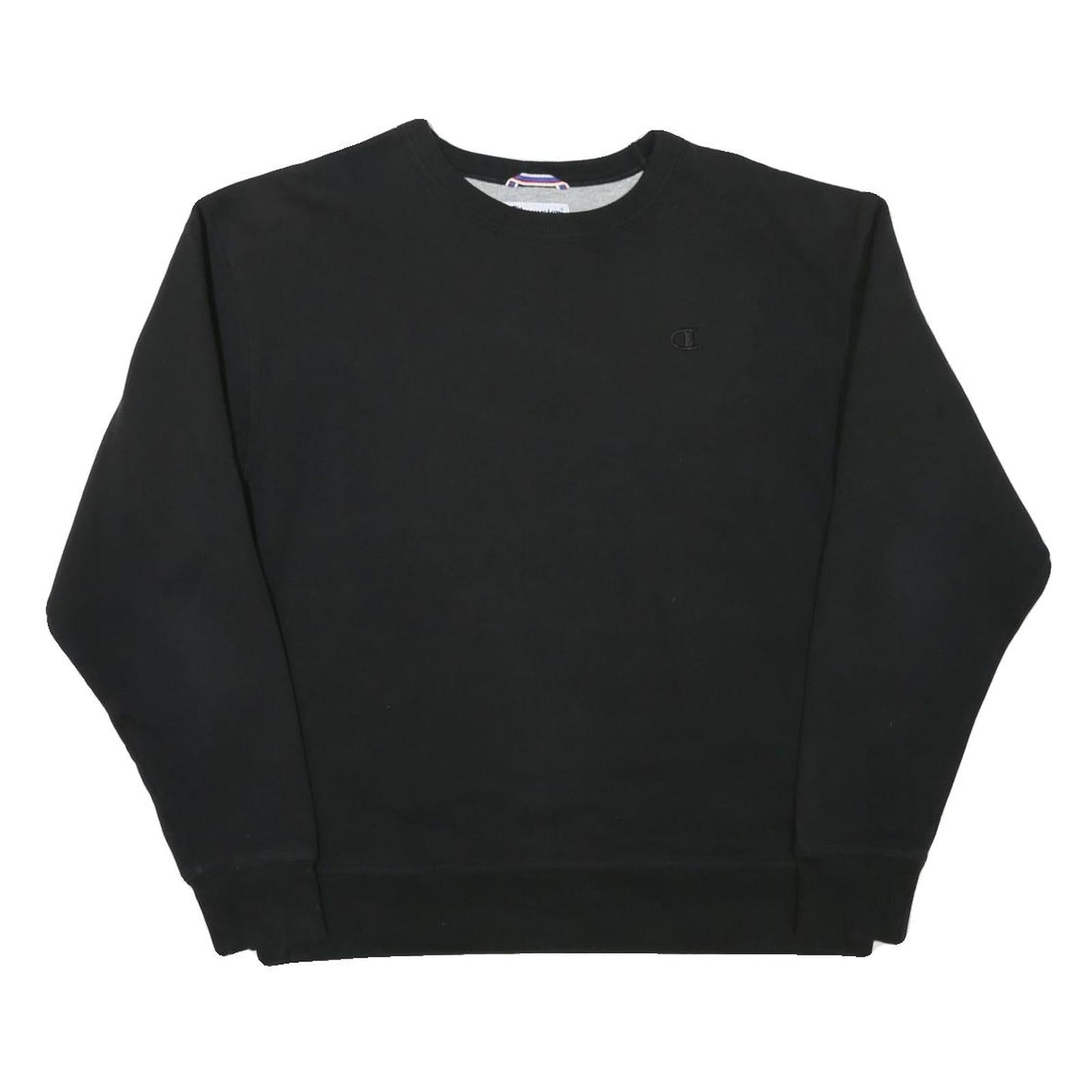 CHAMPION Mens Black Crew Neck L Cotton Blend Classic Logo Sweatshirt Refurbished - N/A refurbished available on Cerqular