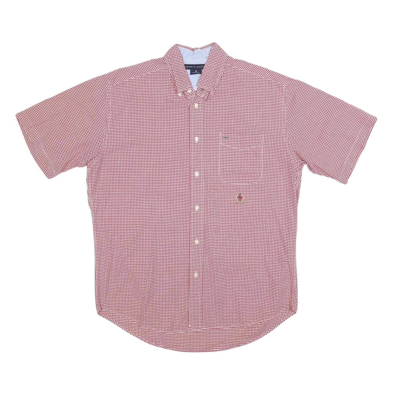 TOMMY HILFIGER Mens Red & White Check Shirt M Button Short Sleeve Cotton Blend Refurbished - N/A refurbished available on Cerqular