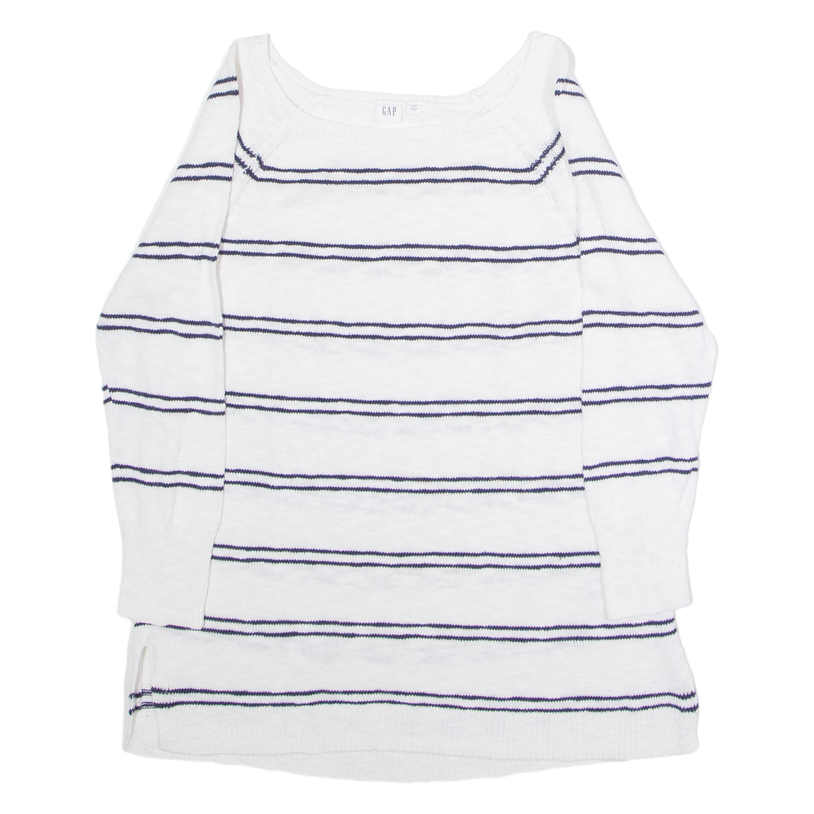 GAP Womens Patterned Jumper White Striped Crew Neck Tight Knit M Refurbished - N/A refurbished available on Cerqular