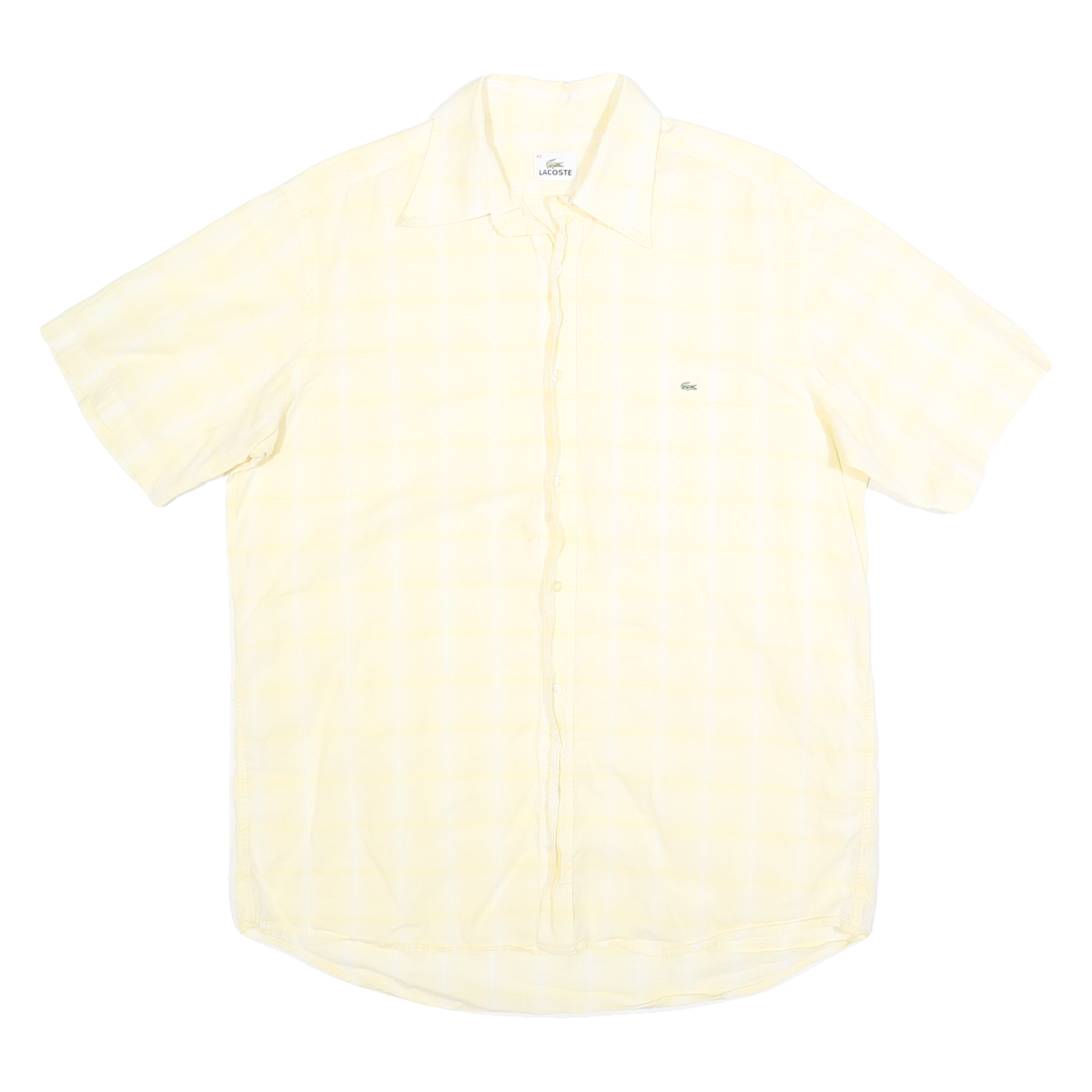 LACOSTE Mens Yellow Check Shirt L Cotton Short Sleeve Casual Summer Style Refurbished - N/A refurbished available on Cerqular