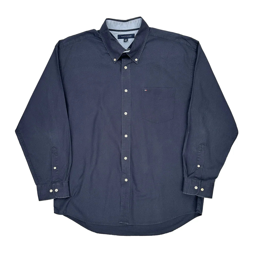 Tommy Hilfiger Shirt - XL Navy Cotton Refurbished - Thrifted (note: this is a term often used to describe second- refurbished available on Cerqular