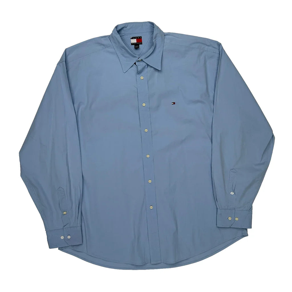 Tommy Hilfiger Shirt - XL Blue Cotton Refurbished - Thrifted (note: this is a term often used to describe second- refurbished available on Cerqular