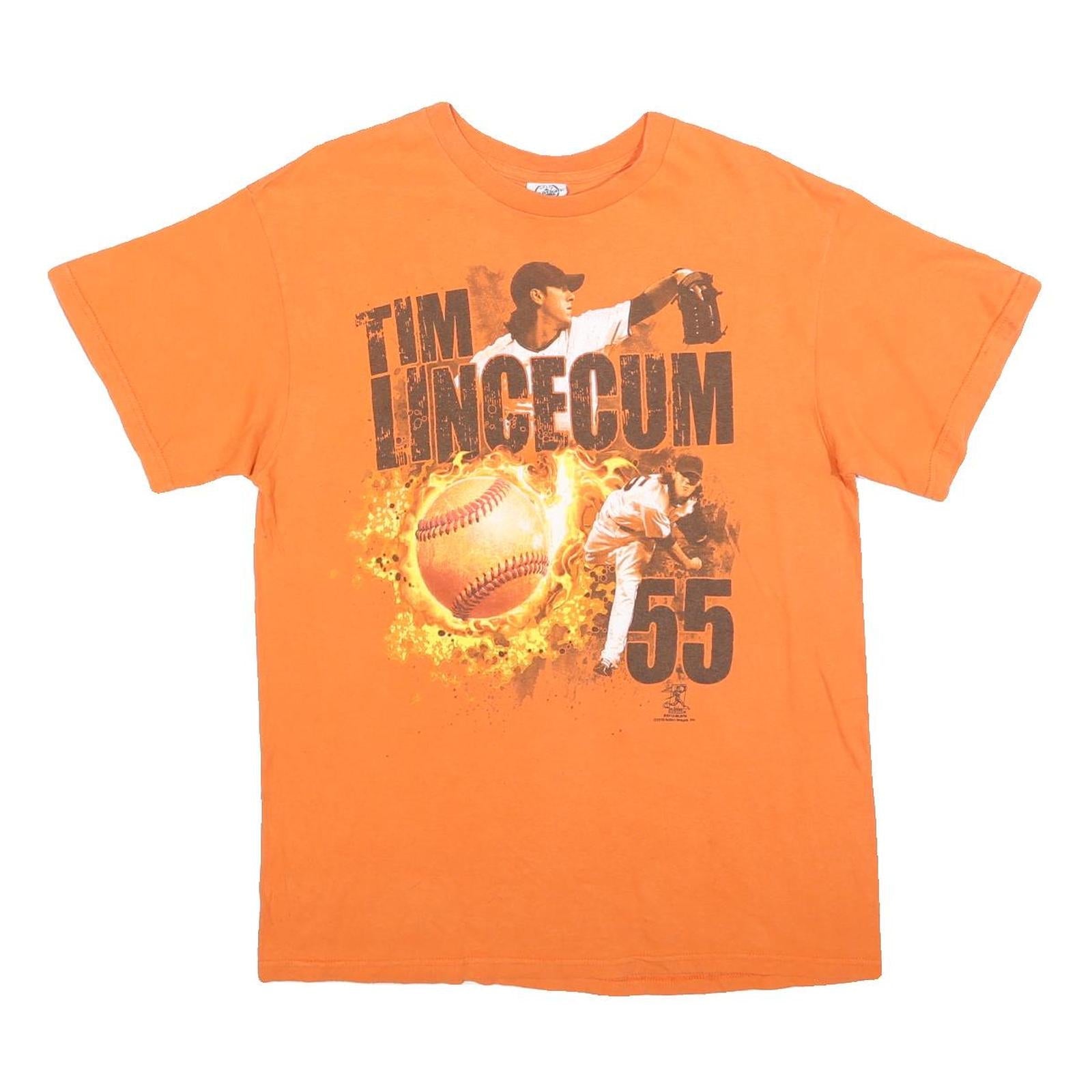 DELTA Mens Orange Tim Lincecum Graphic T-Shirt L Short Sleeve Crew Neck Baseball Refurbished - N/A refurbished available on Cerqular