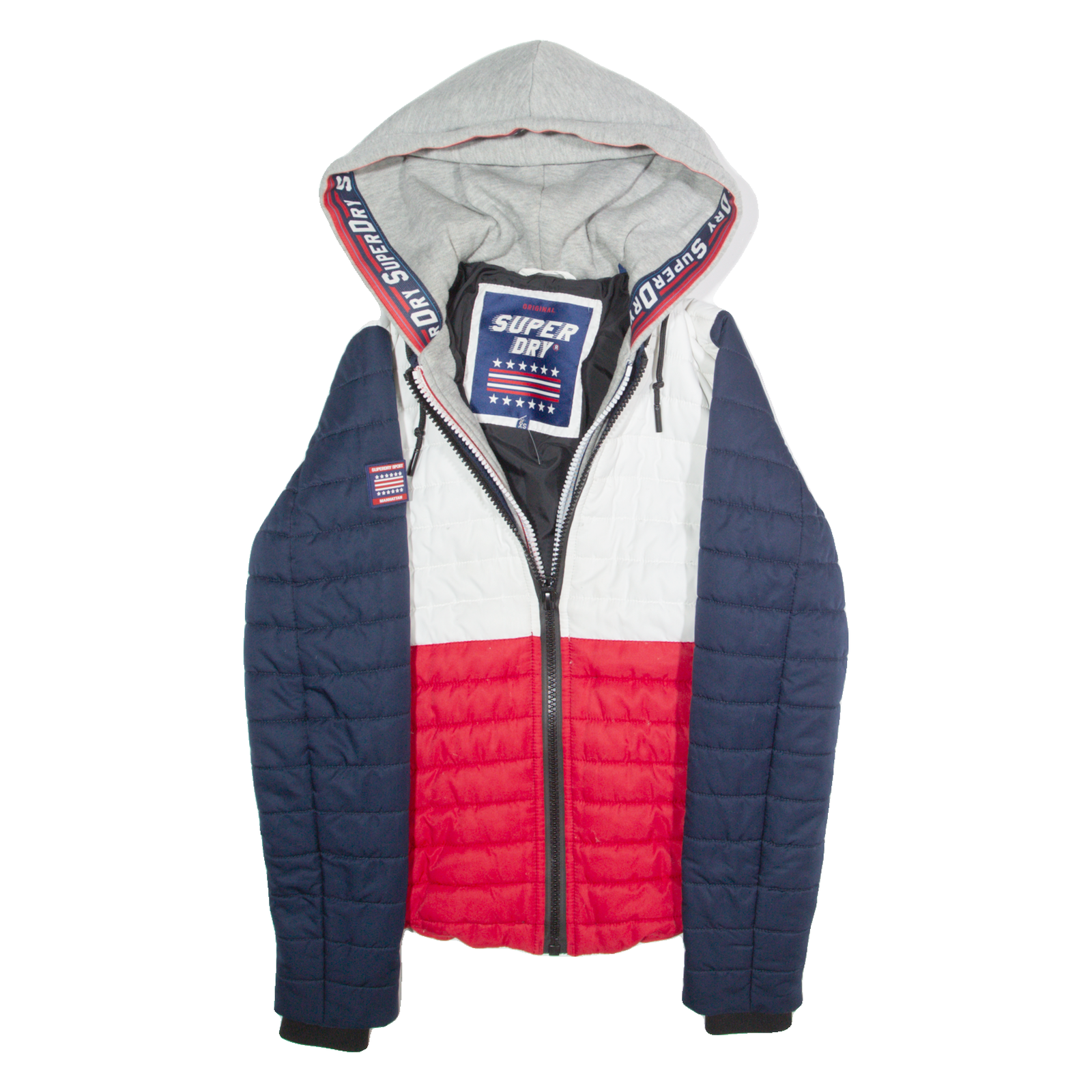SUPERDRY Mens Puffer Coat Red USA Hooded XS Refurbished - N/A refurbished available on Cerqular