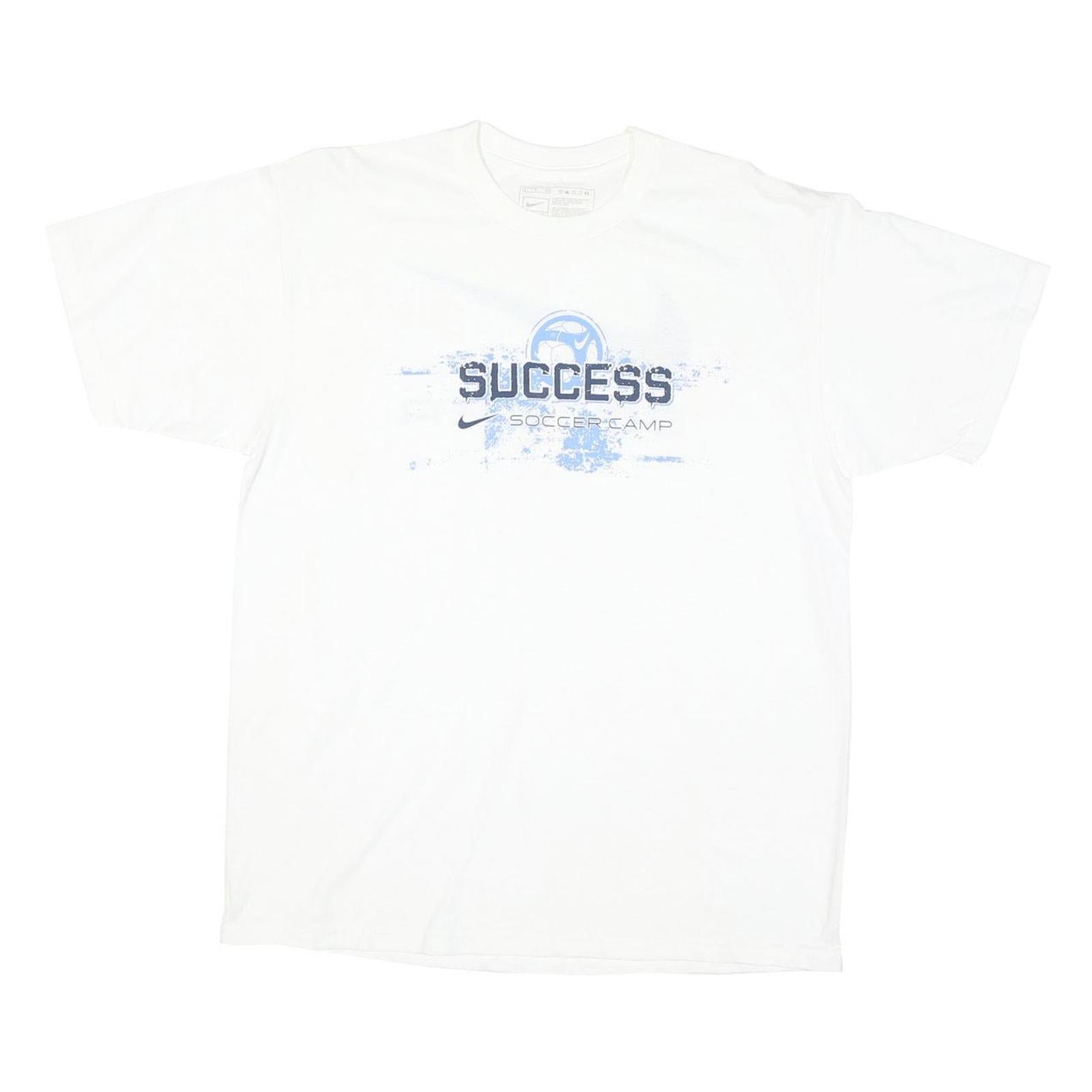 NIKE Mens White & Blue Success Soccer Camp Graphic T-Shirt S Short Sleeve Crew Refurbished - N/A refurbished available on Cerqular
