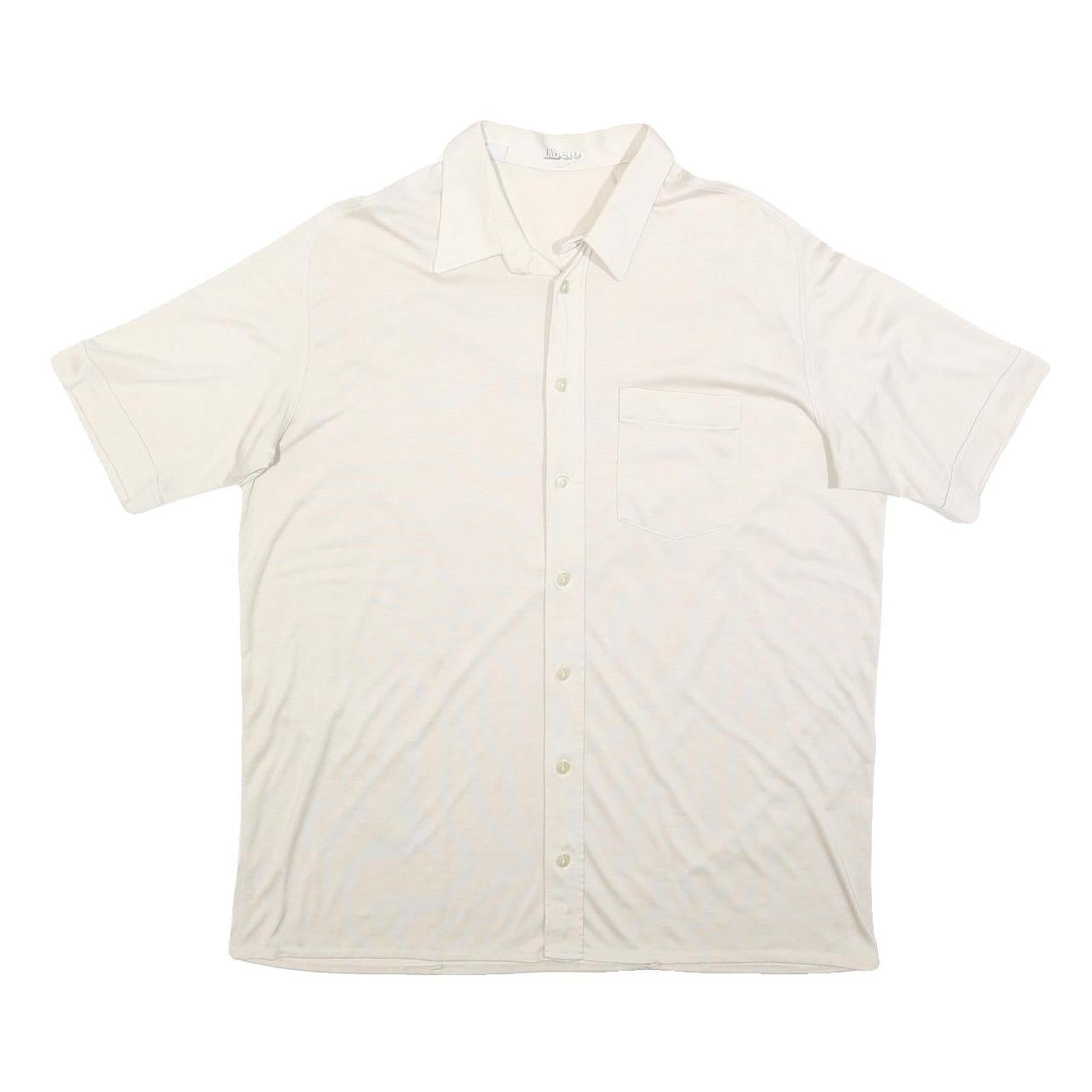 LIBERO Mens White Plain Short Sleeve Shirt L Casual Polyester Blend Summer Refurbished - N/A refurbished available on Cerqular