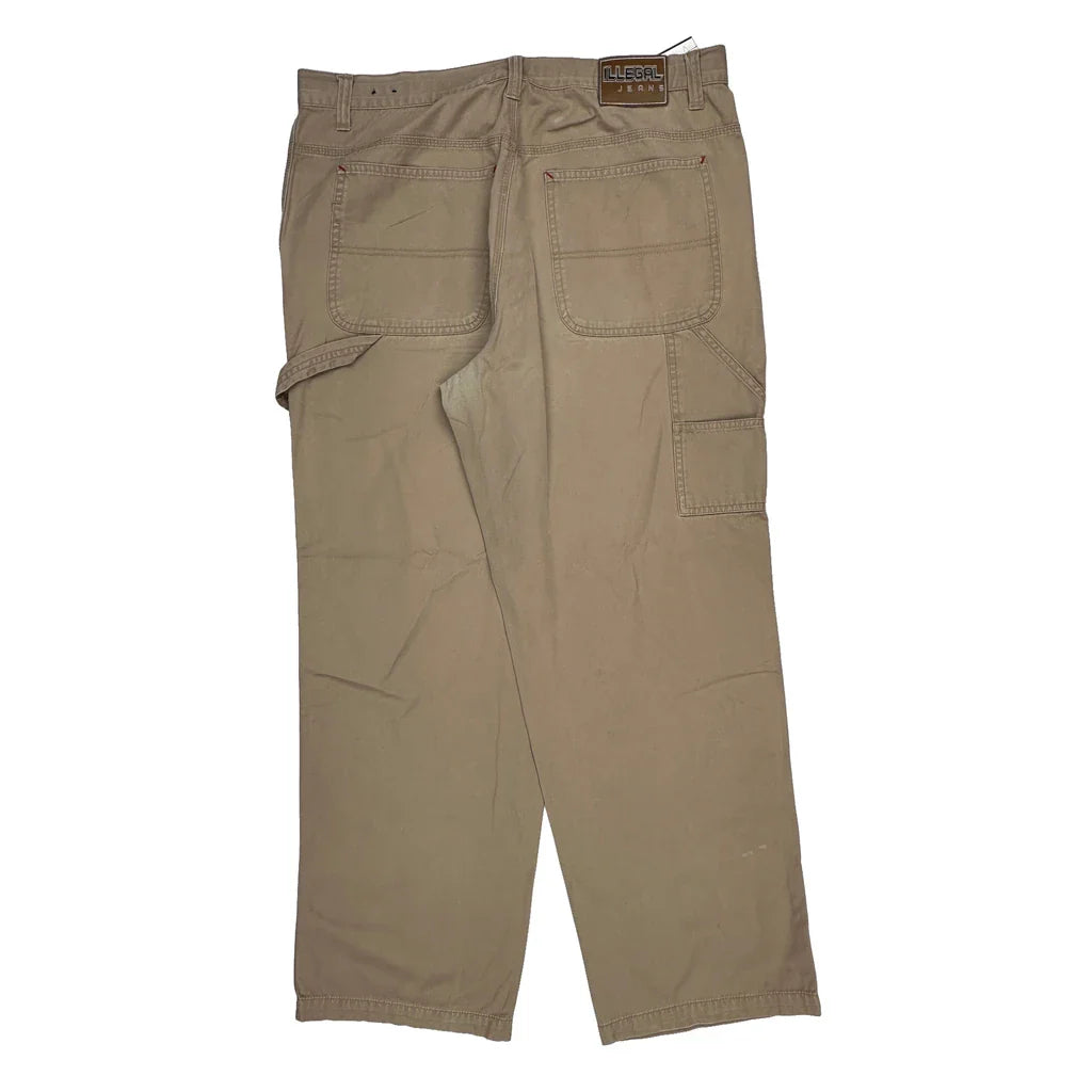 Illegal Cargo Trousers - 38W 31L Beige Cotton Refurbished - Thrifted (note: this is a term often used to describe second- refurbished available on Cerqular