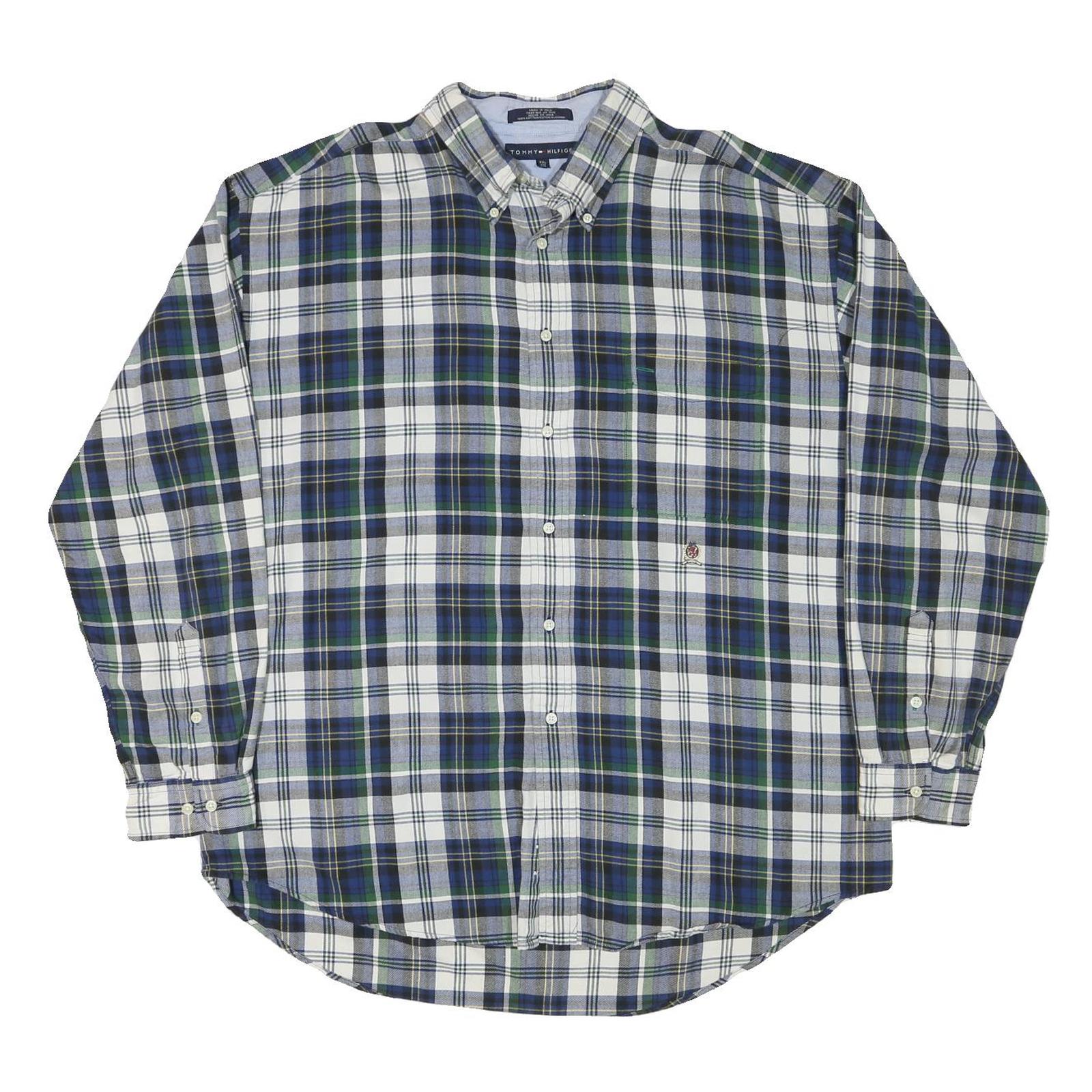 TOMMY HILFIGER Mens Blue & Green Check Shirt 2XL Classic Button-Down Long Sleeve Refurbished - N/A refurbished available on Cerqular