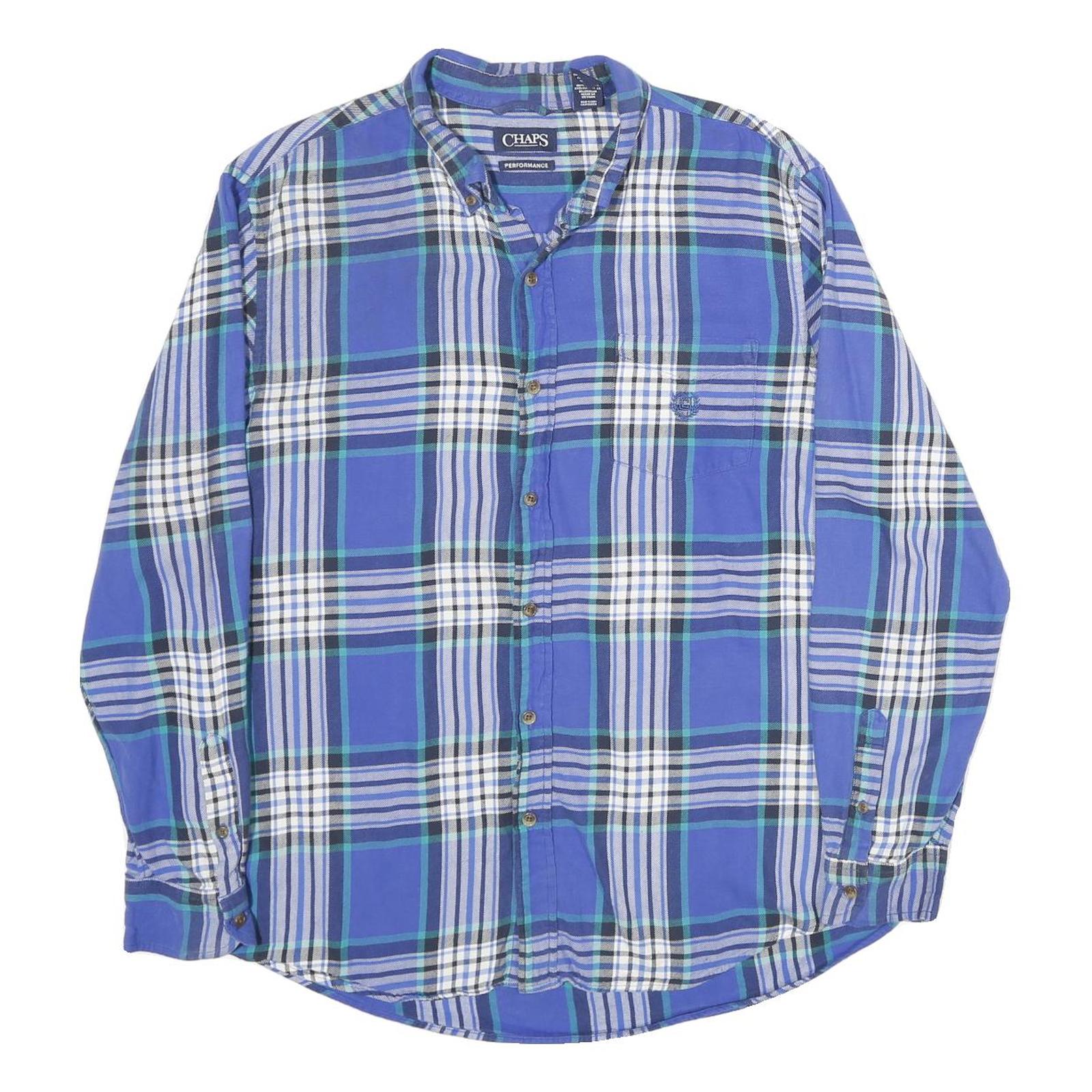 CHAPS Mens Blue & White Plaid Cotton Shirt XL Button Down Casual Classic Refurbished - N/A refurbished available on Cerqular