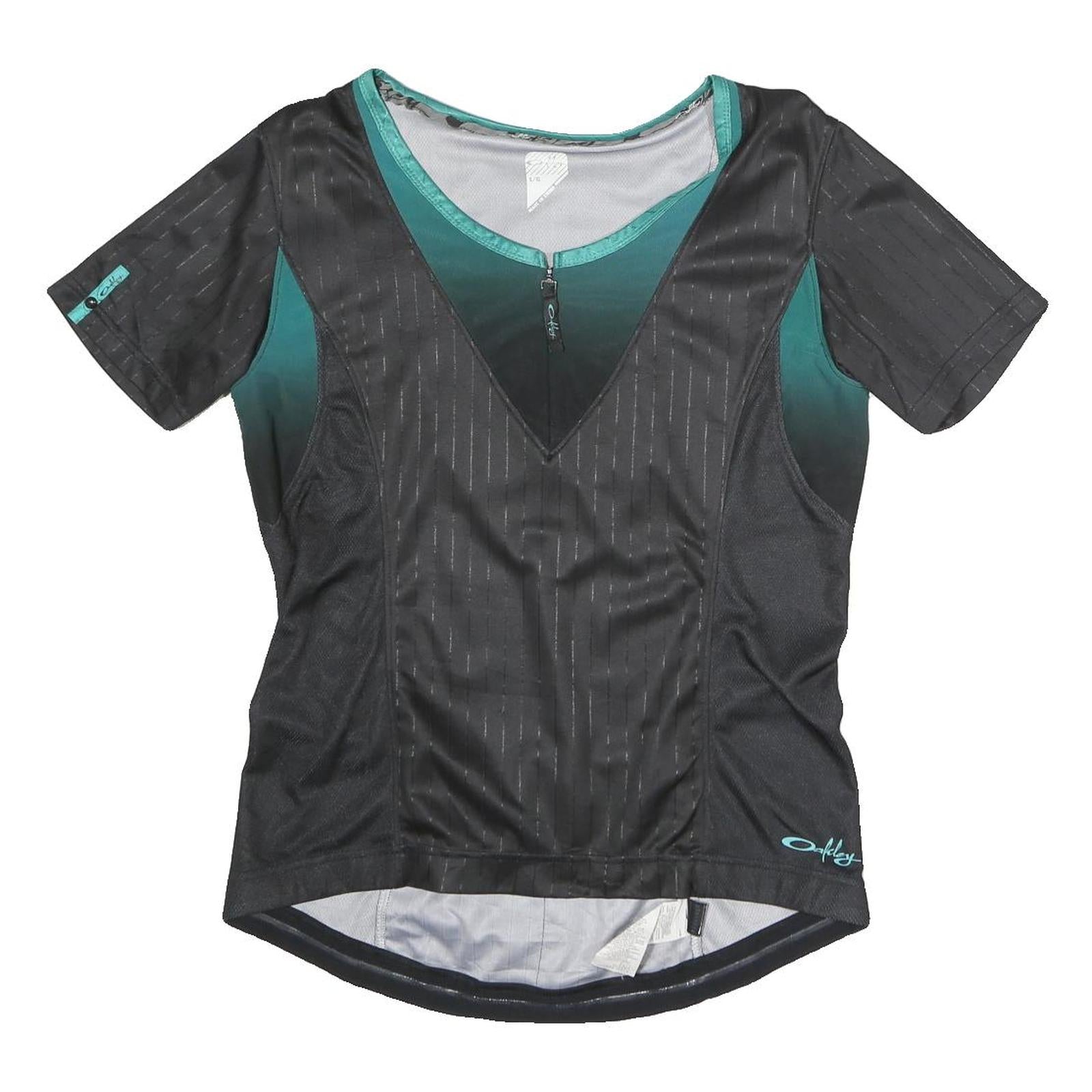 OAKLEY Mens Black & Teal Modern T-Shirt L Short Sleeve Round Neck Zip Front Refurbished - N/A refurbished available on Cerqular