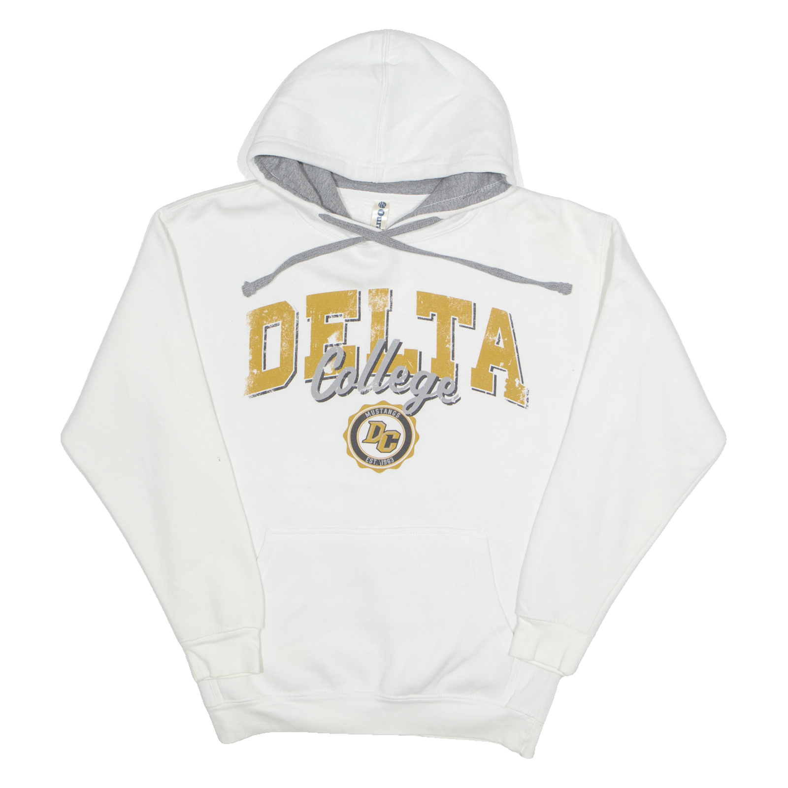 OURAY DELTA College Mustangs Mens White Hoodie USA S Refurbished - N/A refurbished available on Cerqular