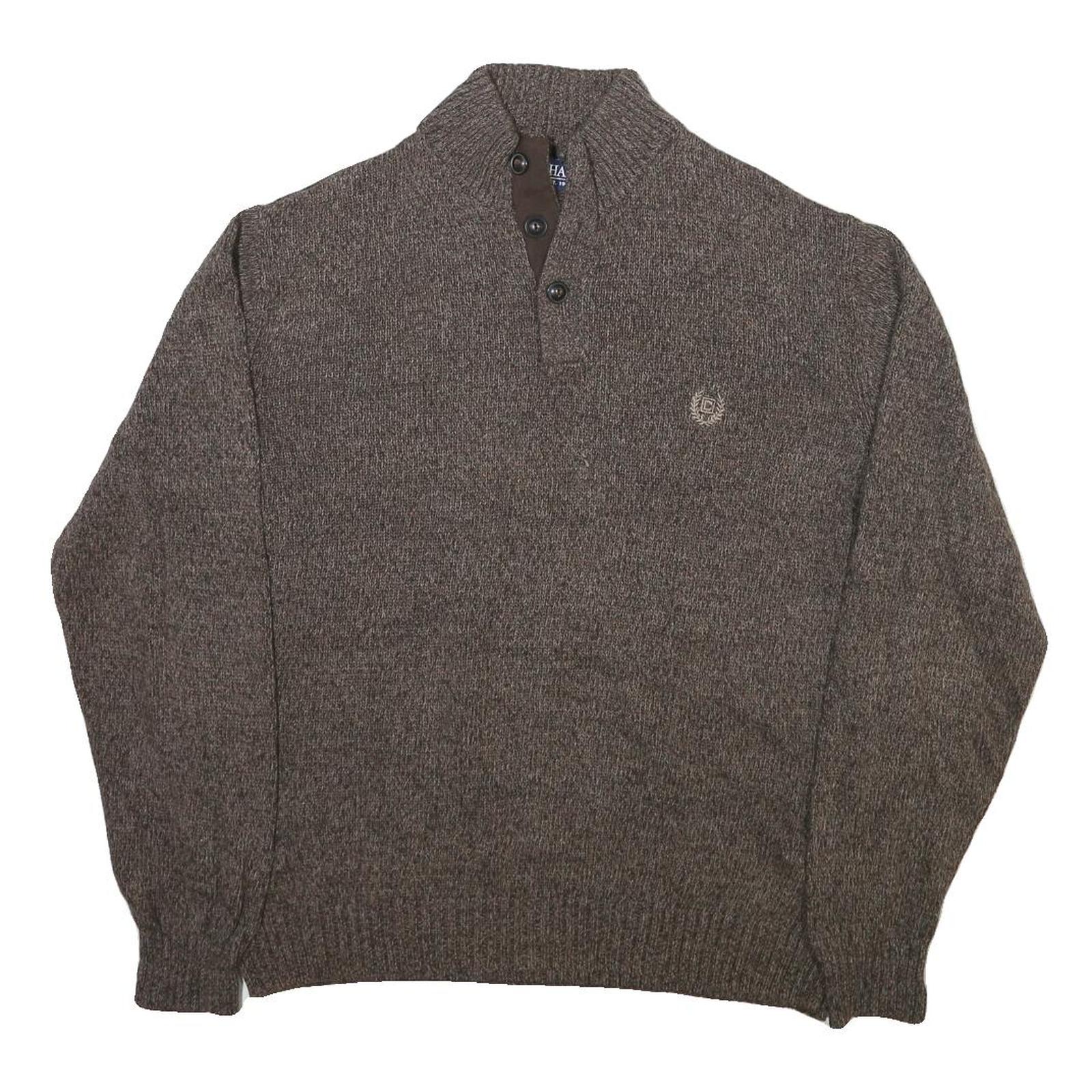 CHAPS Mens Brown Button Up Plain V-Neck Basic Knit L Cotton Blend Jumper Refurbished - N/A refurbished available on Cerqular