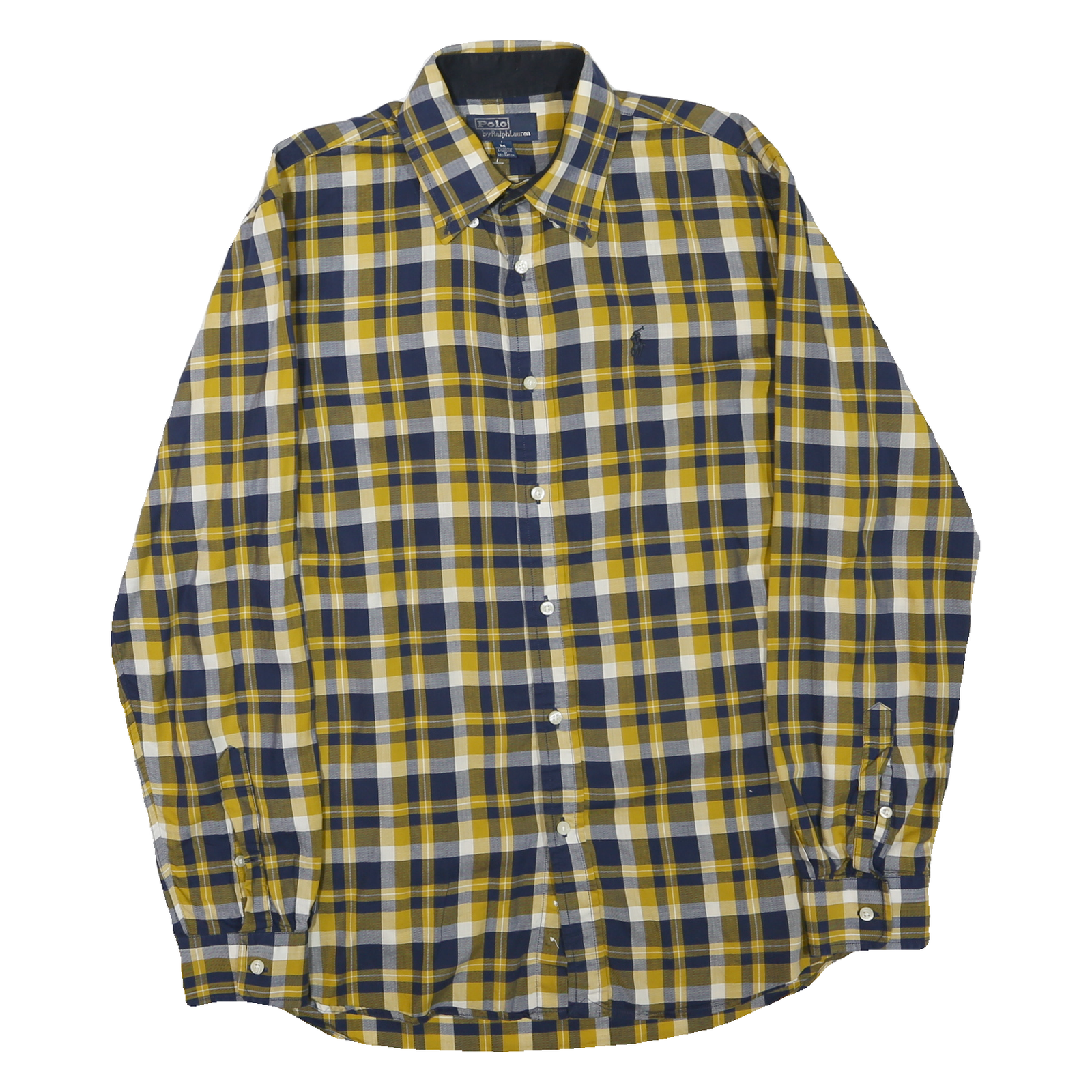 POLO RALPH LAUREN Mens Yellow & Navy Check Shirt M Classic Cotton Blend Long Refurbished - N/A refurbished available on Cerqular