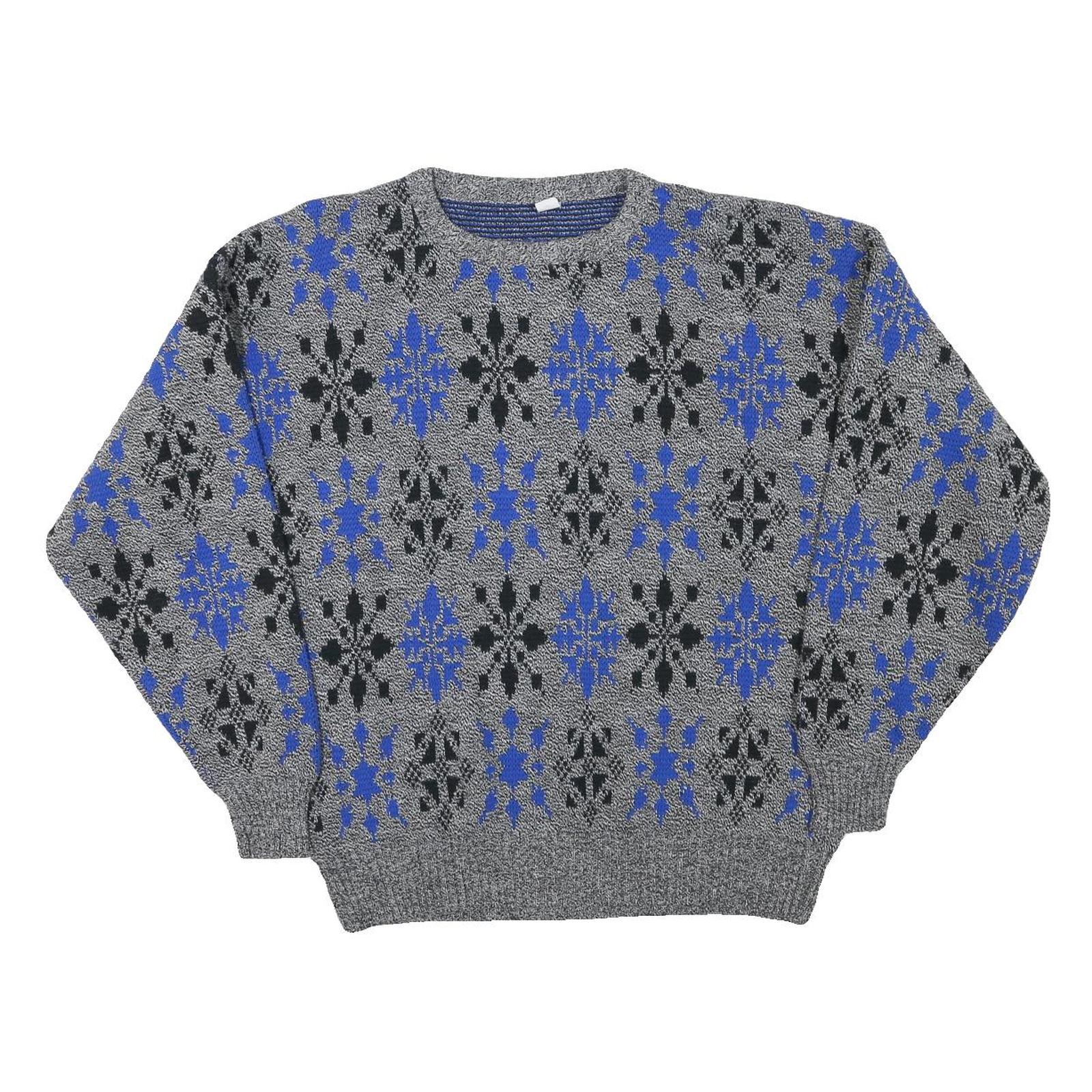 Mens Grey Blue Patterned Polyester Blend Plain Crew Neck Jumper L Casual Refurbished - N/A refurbished available on Cerqular