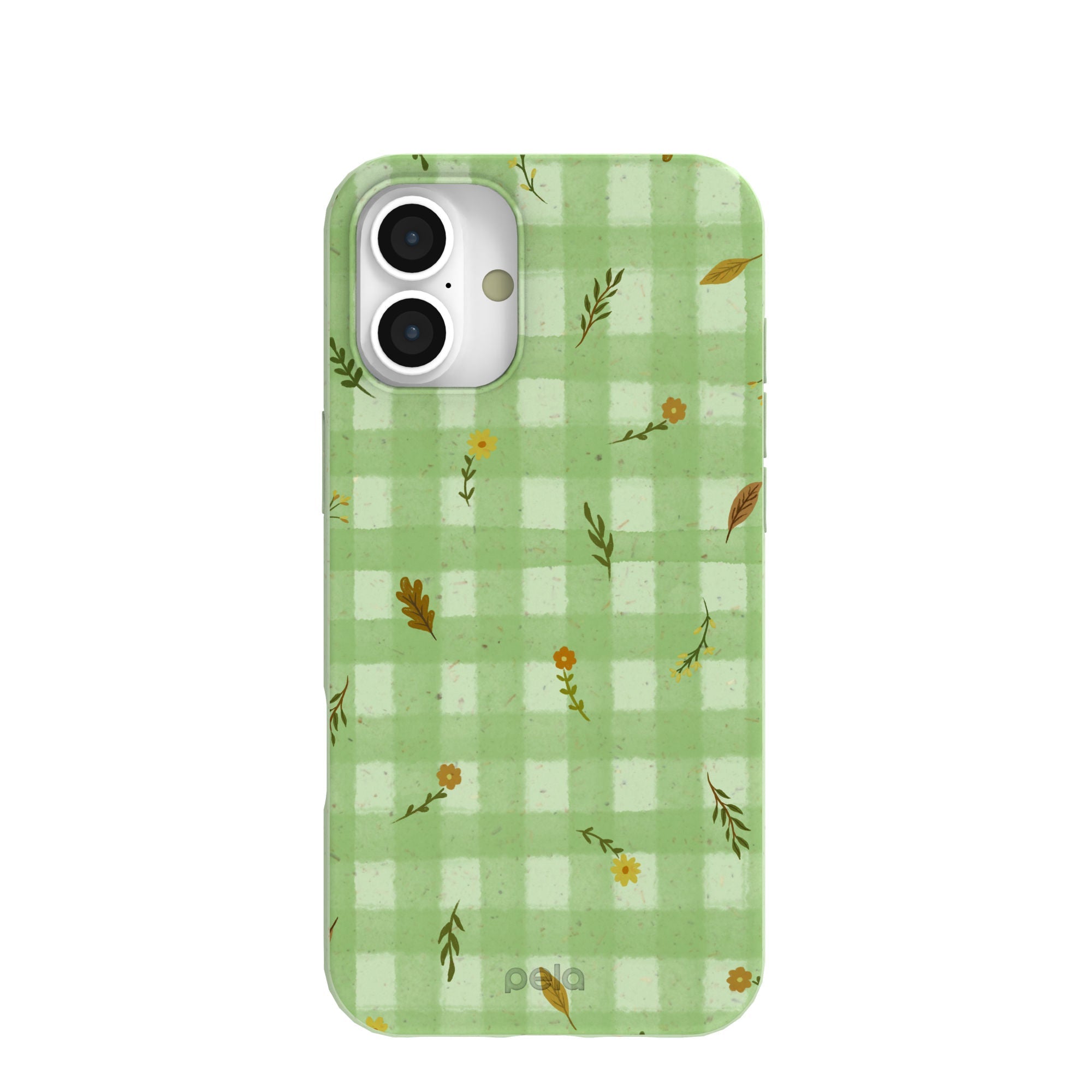 Sage Green Fall Gingham iPhone 16 Plus Case Refurbished - Pela Case refurbished available on Cerqular