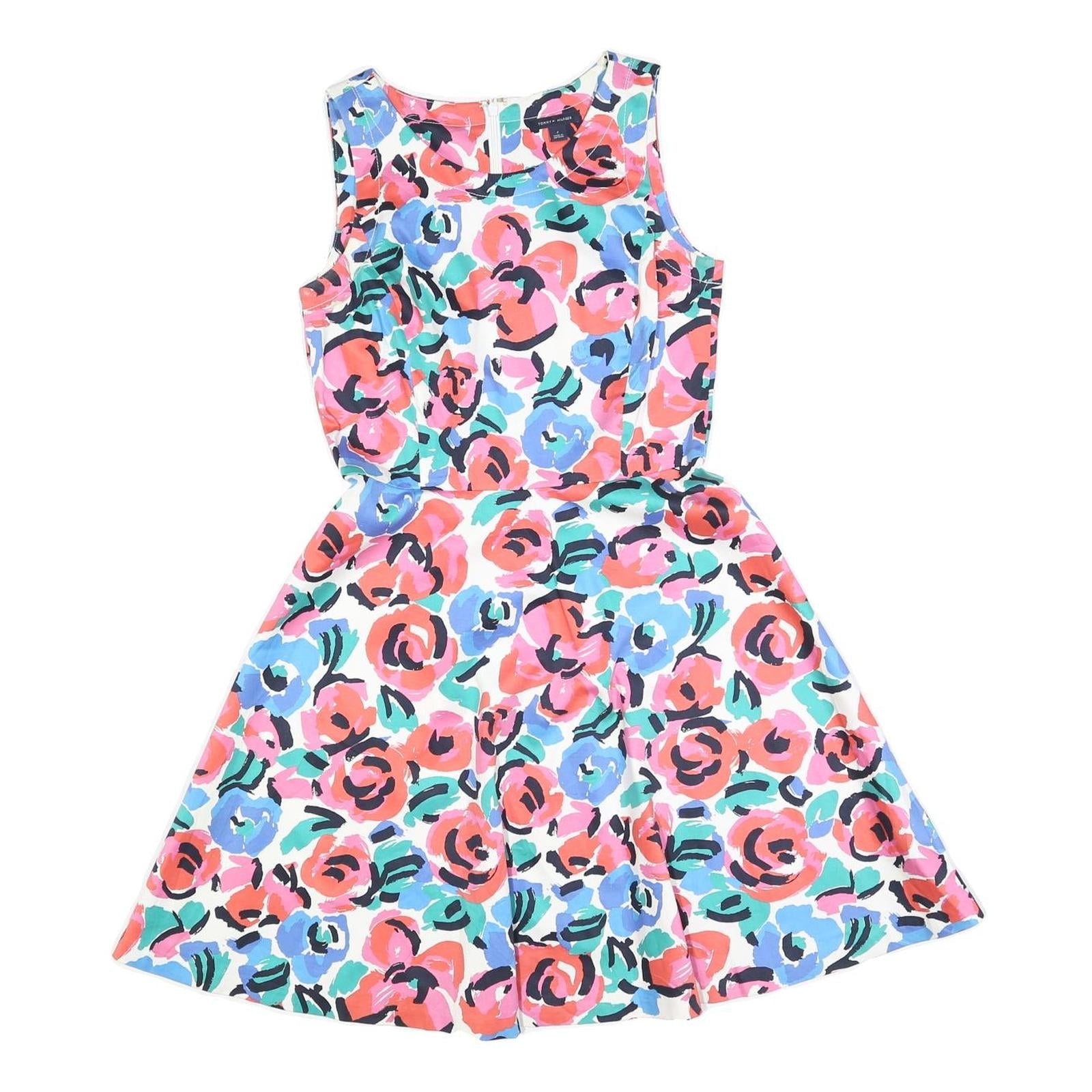 TOMMY HILFIGER Womens White Floral Cotton Blend Day Dress Sleeveless S Summer Refurbished - N/A refurbished available on Cerqular