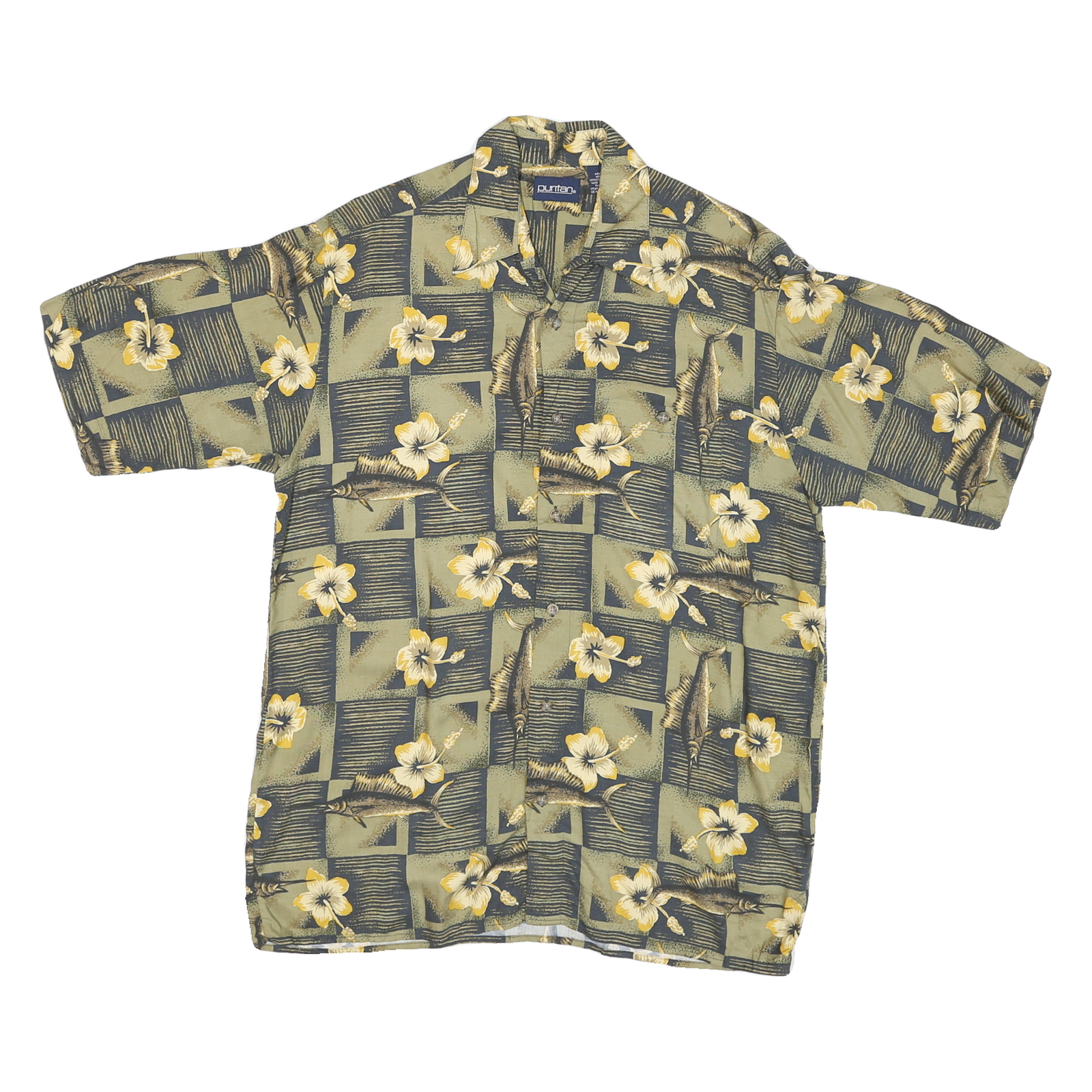 PURITAN Mens Green & Yellow Floral Pattern Cotton Blend Shirt M Relaxed Fit Refurbished - N/A refurbished available on Cerqular