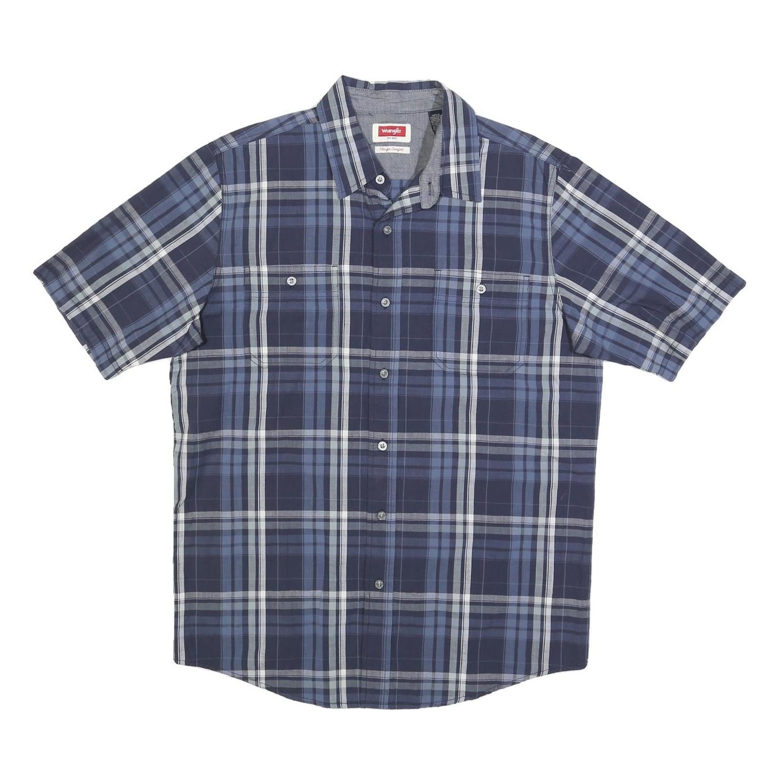 WRANGLER Mens Blue & Grey Plaid Shirt M Cotton Blend Short Sleeve Casual Refurbished - N/A refurbished available on Cerqular