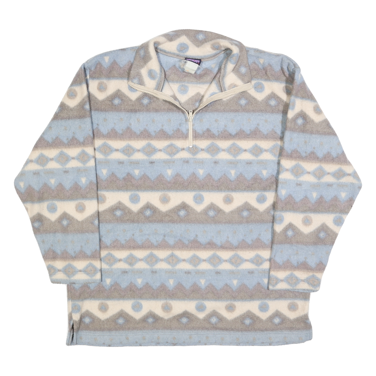 LOCKER SHOP Womens Blue & Cream Patterned Pullover Jumper Quarter Zip L Soft Refurbished - N/A refurbished available on Cerqular