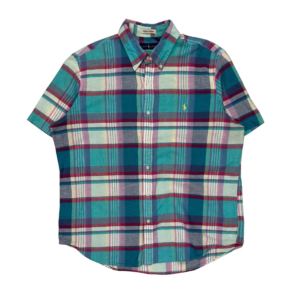 Authentic Indian Madras Ralph Lauren Checked Short Sleeve Shirt - XL Multicoloured Cotton Refurbished - Thrifted (note: this is a term often used to describe second- refurbished available on Cerqular