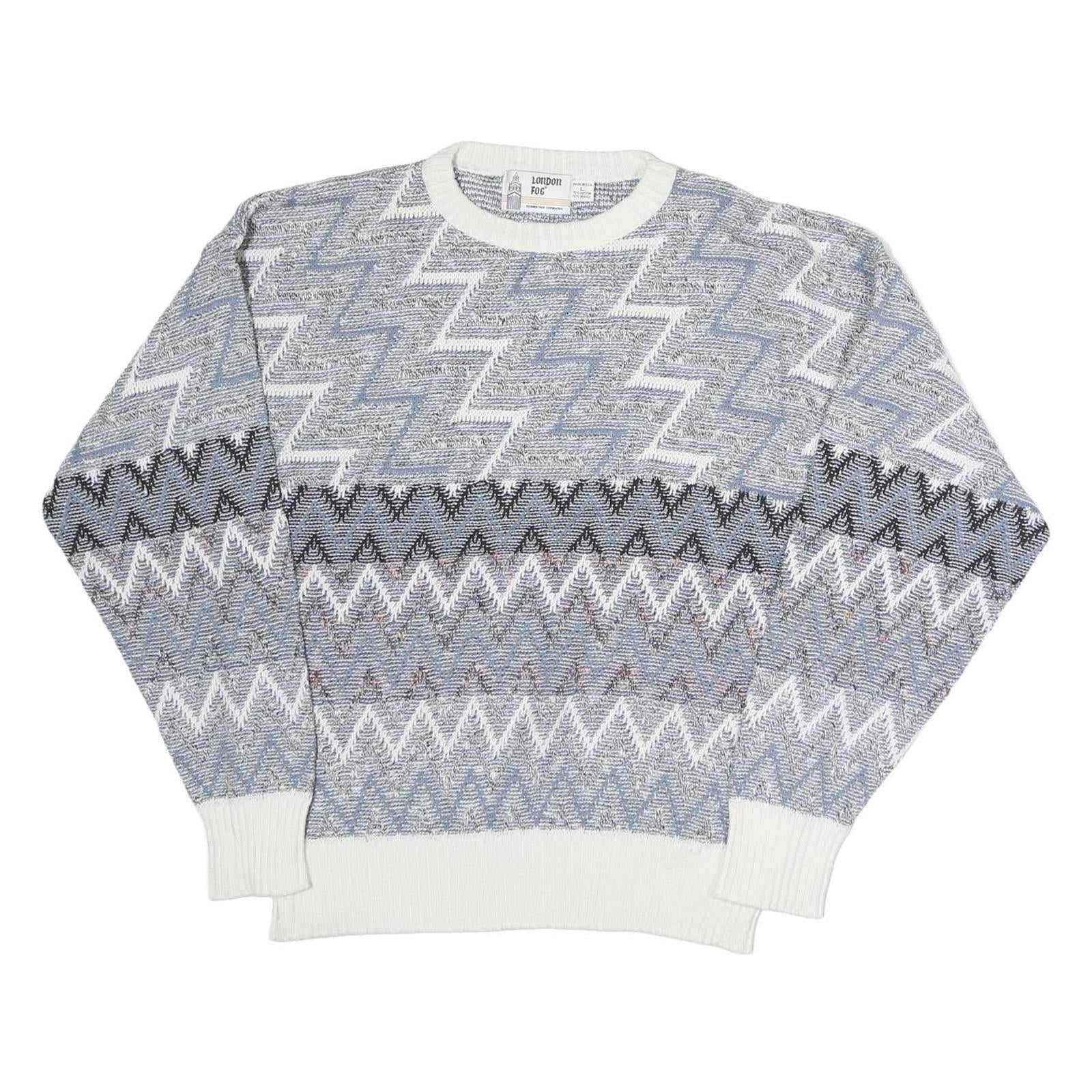 LONDON FOG Mens Blue & White Patterned Cotton Knit Crew Neck Jumper L Casual Refurbished - N/A refurbished available on Cerqular