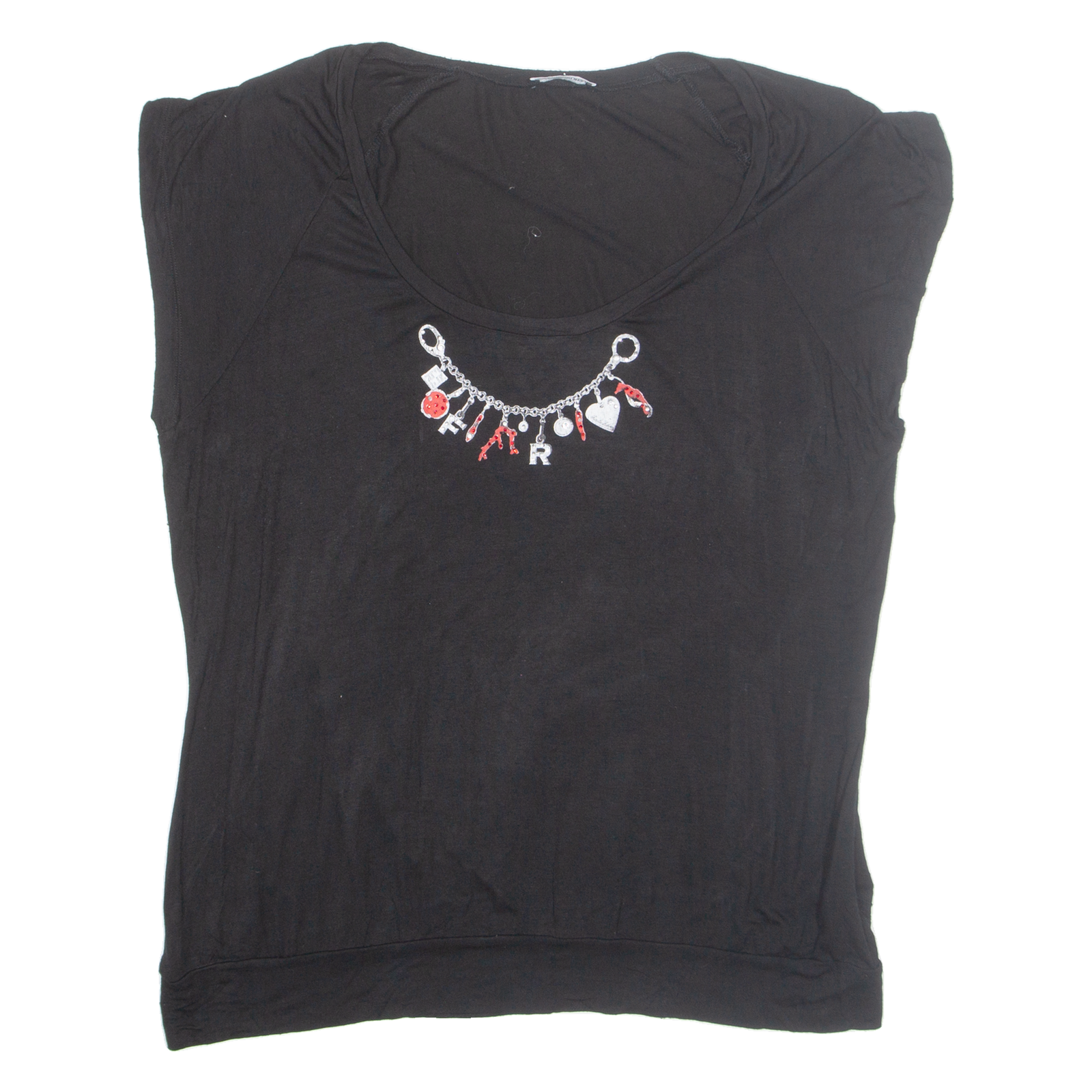 FIORELLA RUBINO Rhinestone Womens Printed Blouse Black Sleeveless Viscose L Refurbished - N/A refurbished available on Cerqular