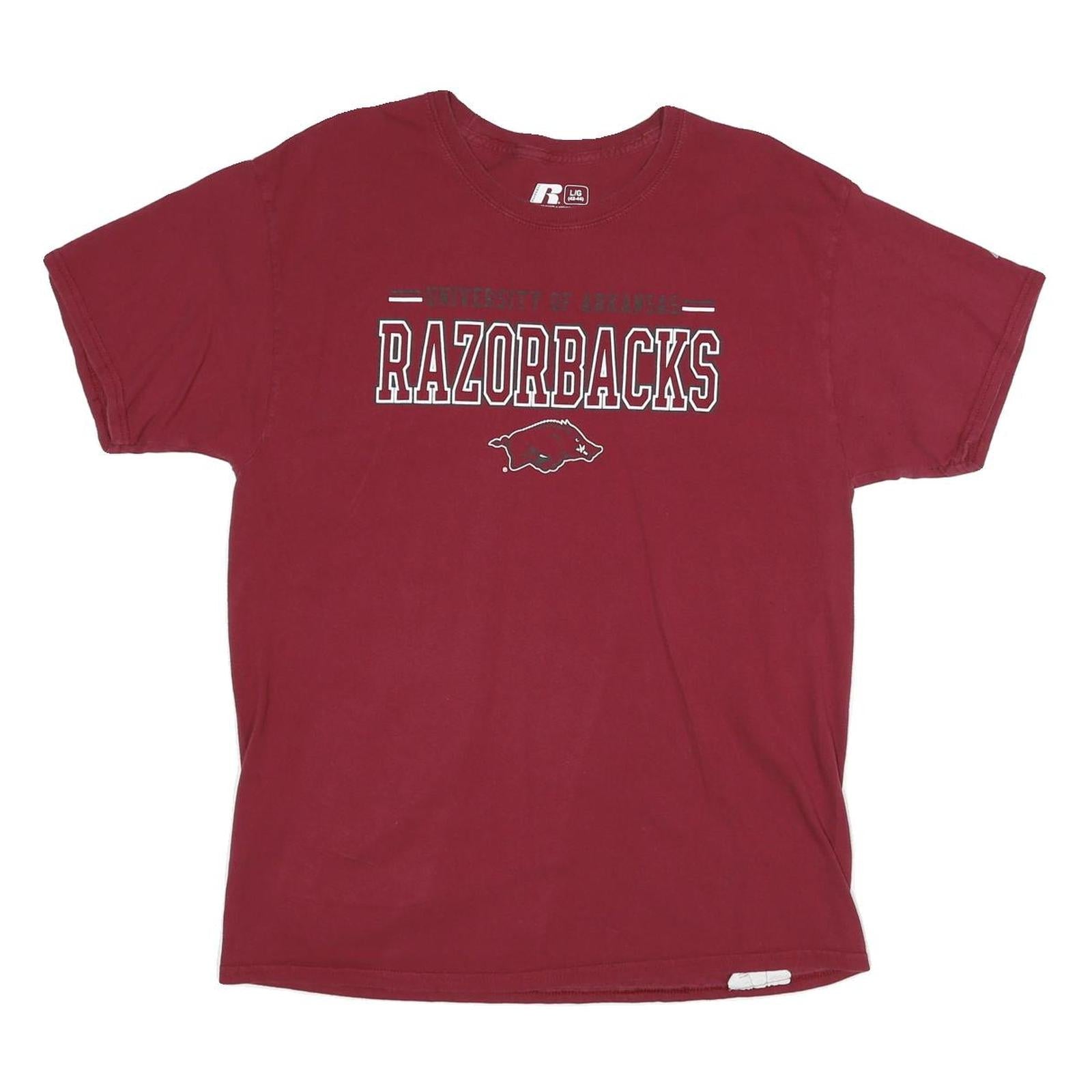 RUSSELL ATHLETIC Mens Maroon University Of Arkansas Razorbacks Graphic T-Shirt L Refurbished - N/A refurbished available on Cerqular