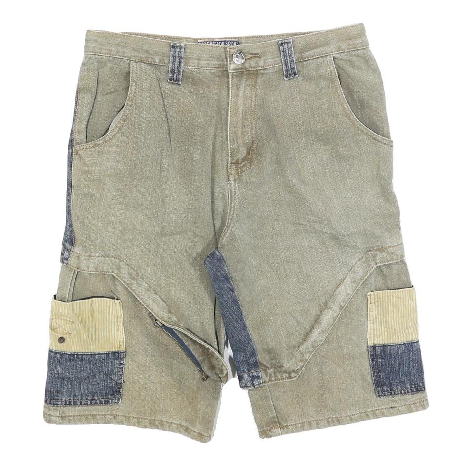 WORKSHOP Mens Shorts Beige & Blue Cargo Patch M W32 Utility Cotton Blend Refurbished - N/A refurbished available on Cerqular